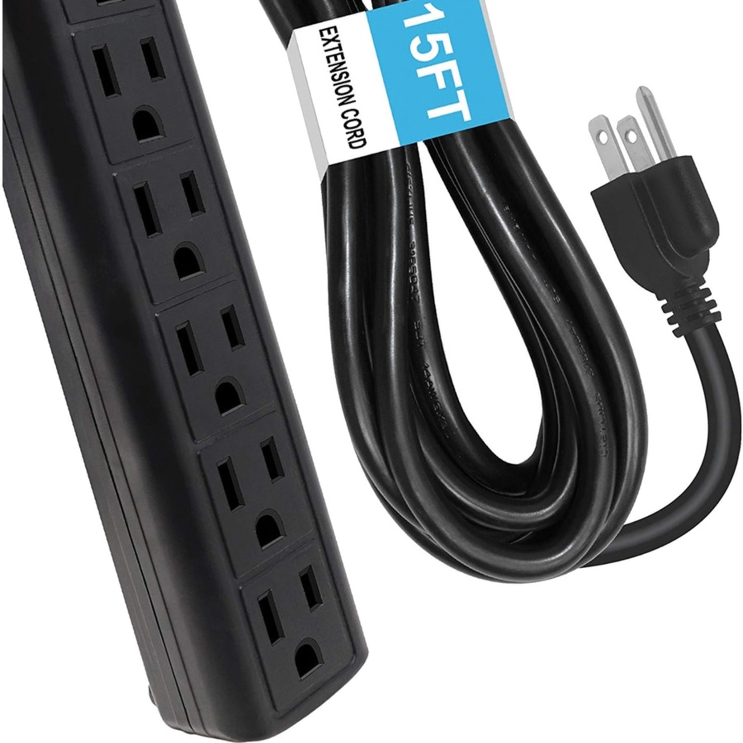 Digital Energy World 6-Outlet Surge Protector Power Strip with 15-Foot Cord (Black) - 6 x AC Power - 1875 VA - 350 J - 120 V AC Input - 15 ft - Image 5