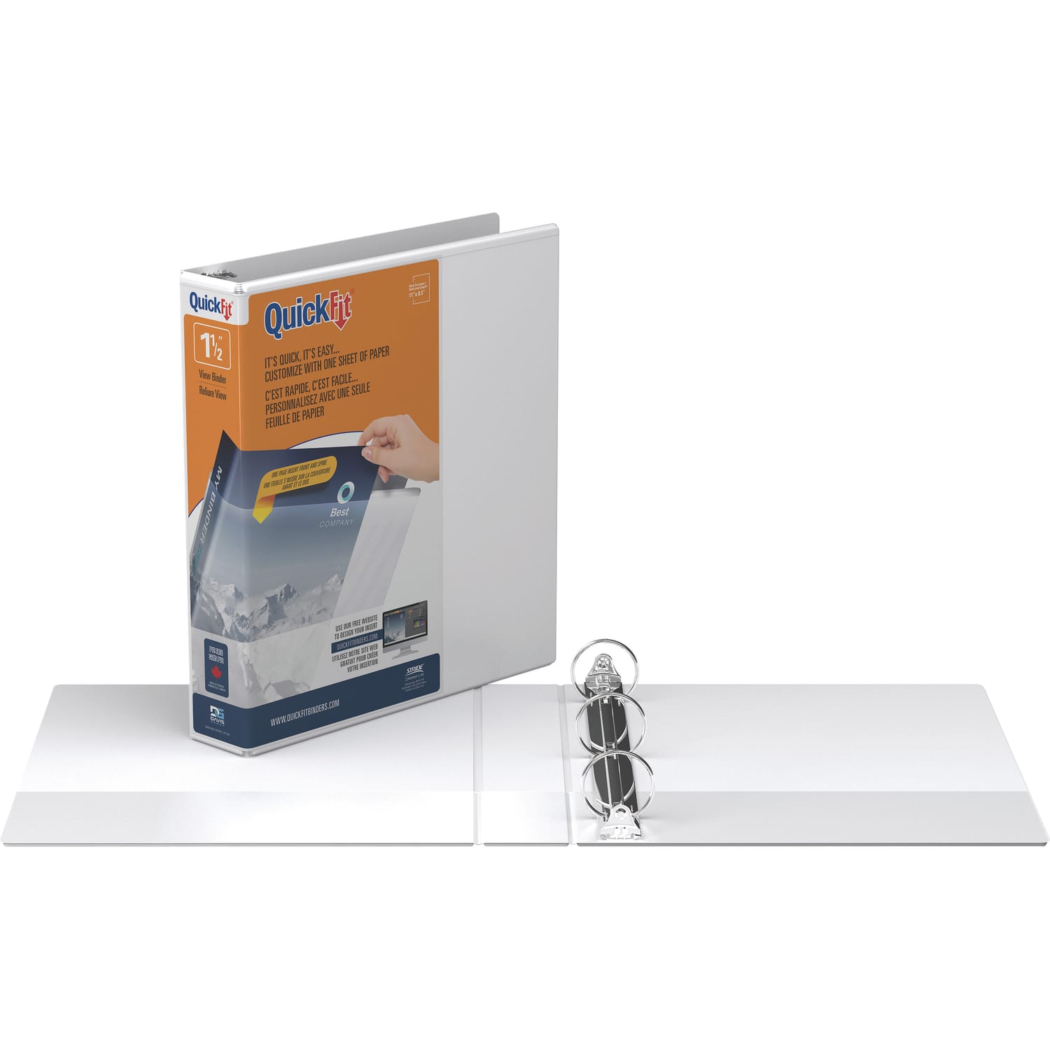 QuickFit View 3-Ring Binder, 1 1/2in Round Rings, White - Image 3