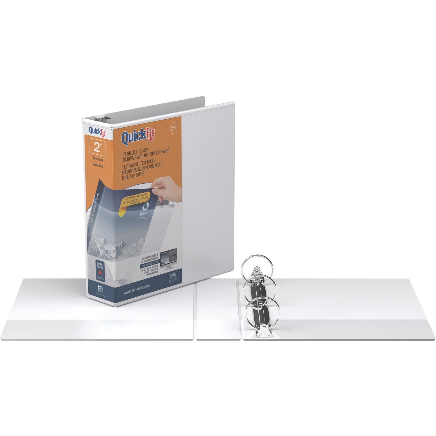 QuickFit View 3-Ring Binder, 2in Round Rings, White - Image 3