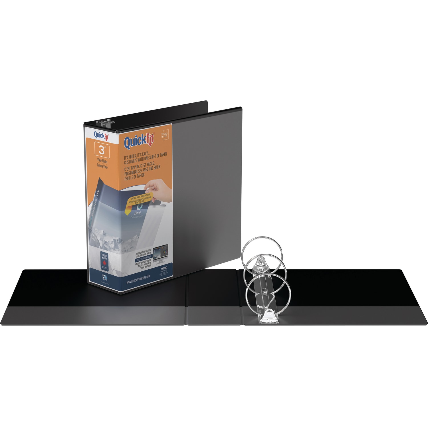 QuickFit View 3-Ring Binder, 3in Round Rings, Black - Image 3
