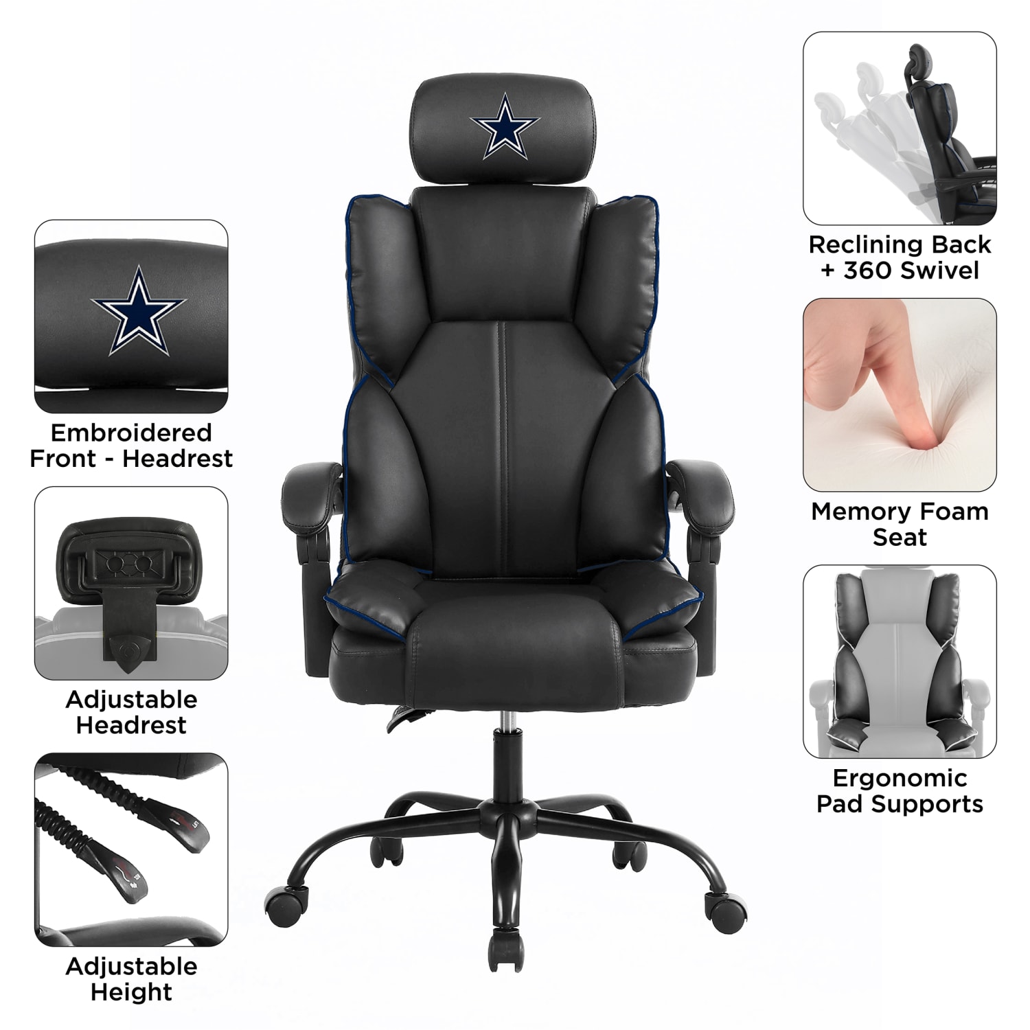 Imperial NFL Champ Ergonomic Faux Leather Computer Gaming Chair, Dallas Cowboys - Image 4