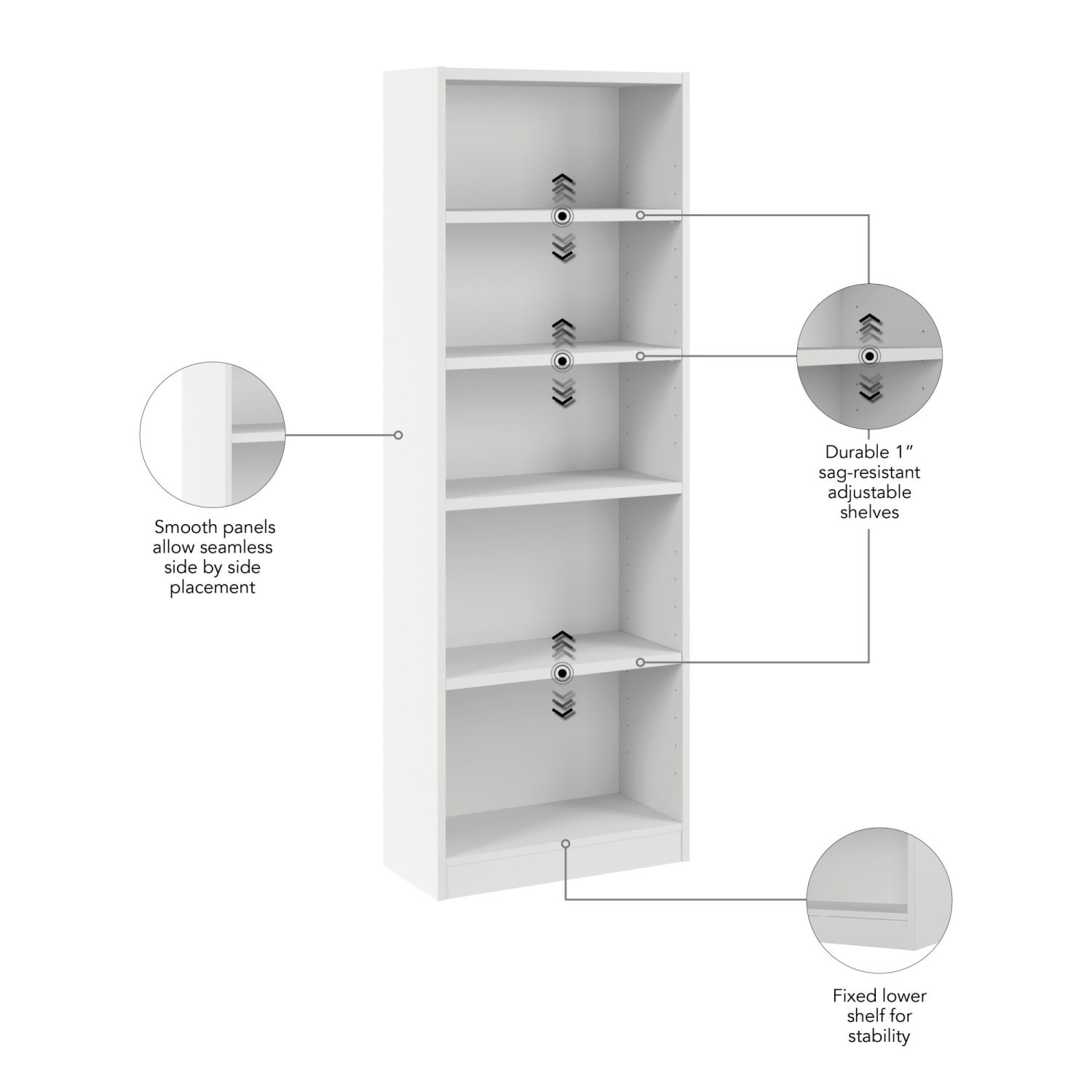 Bush Furniture Universal 71inH Narrow 5 Shelf Bookcase - White, Standard Delivery - Image 3