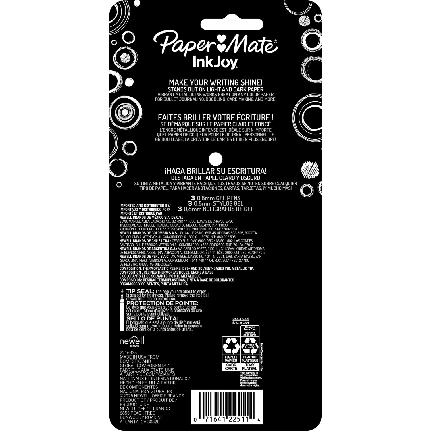 Paper Mate InkJoy Gel Pens, Metallic Pens, Retractable, Medium Point (0.8mm) Assorted Colors, 3 Count - Image 3