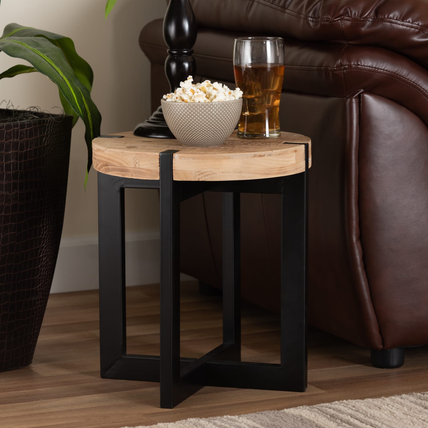 Baxton Studio Rustic And Industrial End Table, 15-3/4in x 13-13/16in, Natural Brown/Black - Image 5