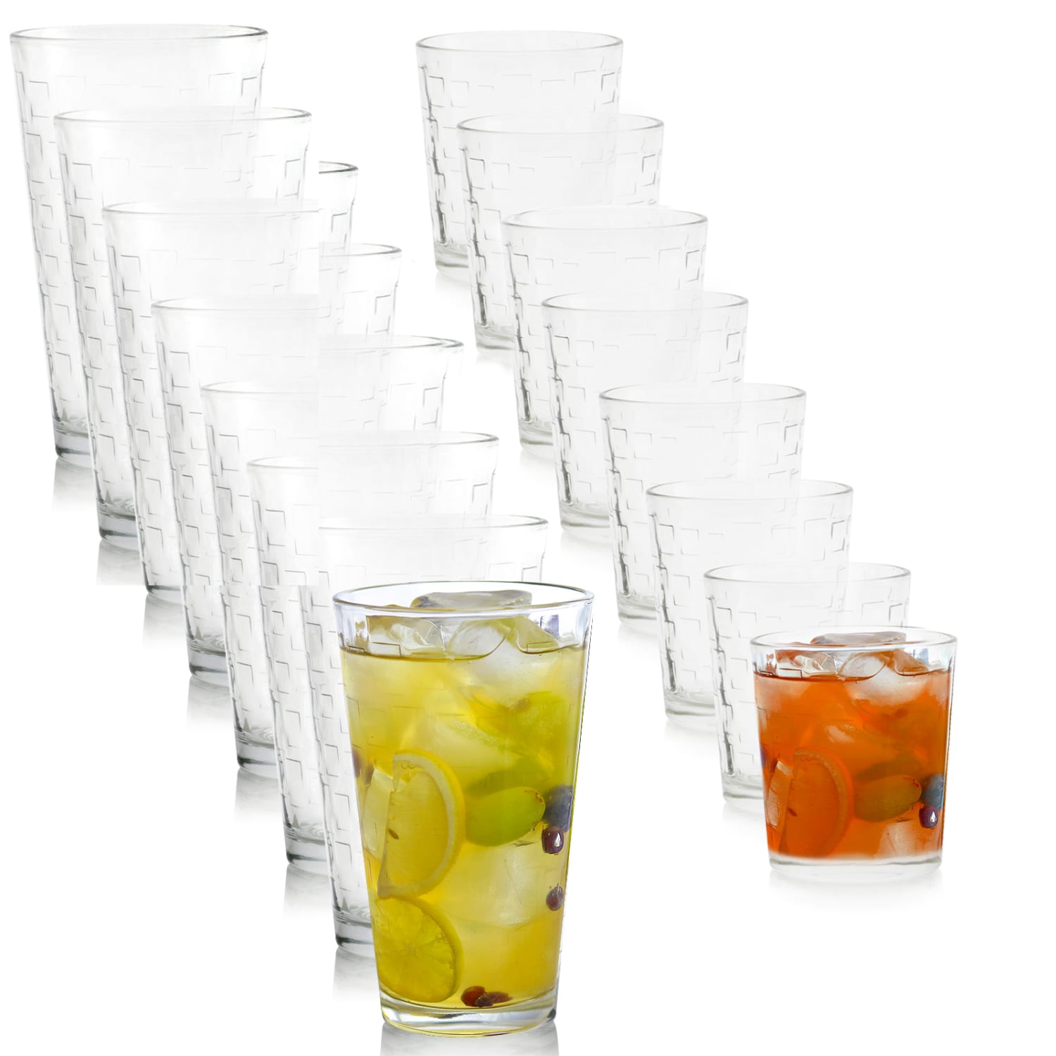 Gibson Home Great Foundations 16-Piece Tumbler And Double Old Fashioned Glass Set, 16 Oz/13 Oz, Square Pattern, Clear - Image 3