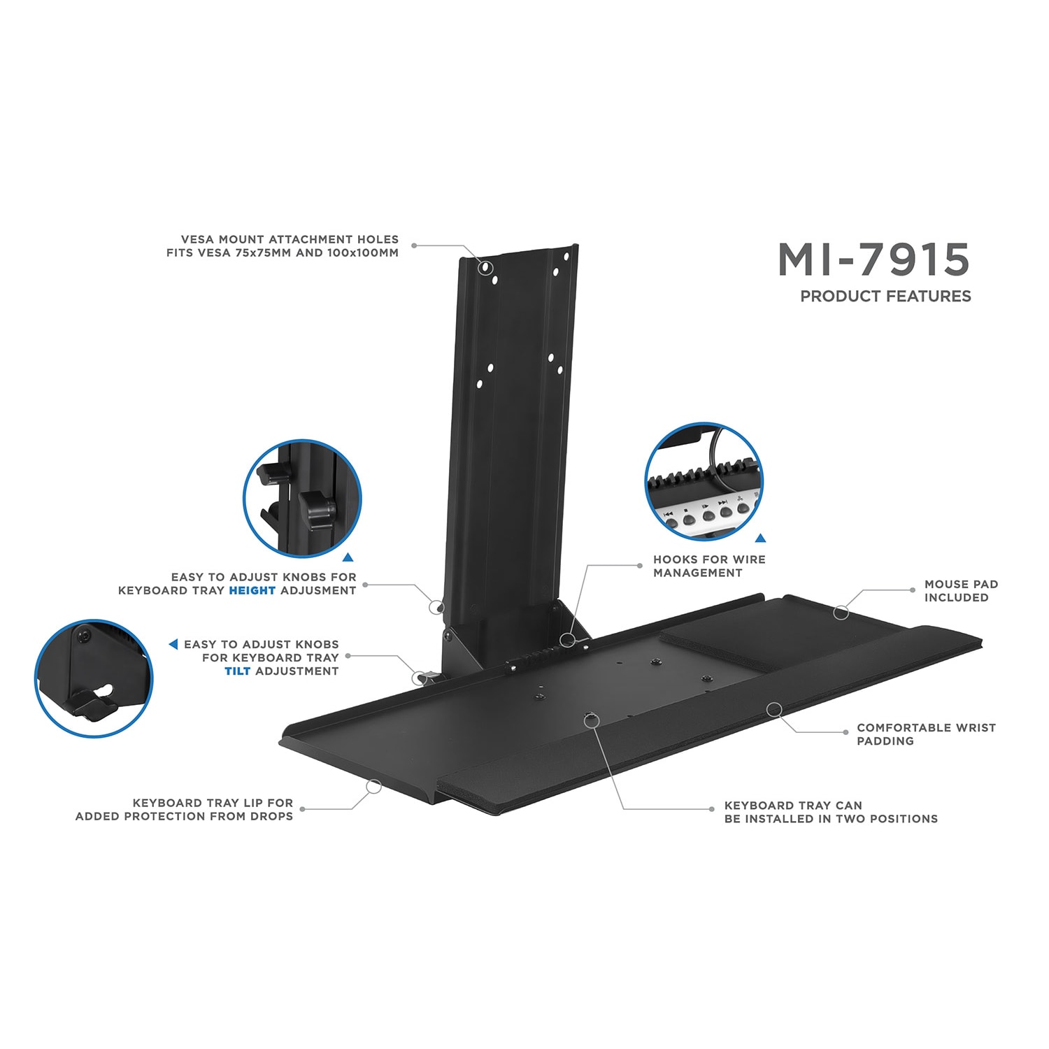 Mount-It! MI-7915 Monitor And Keyboard Wall Mount, 2inH x 25inW x 10inD, Black - Image 5