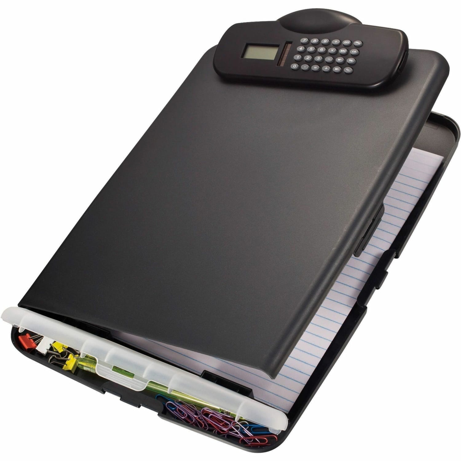 Officemate Slim Form Holder Storage Clipboard Box With Calculator, Charcoal - Image 5