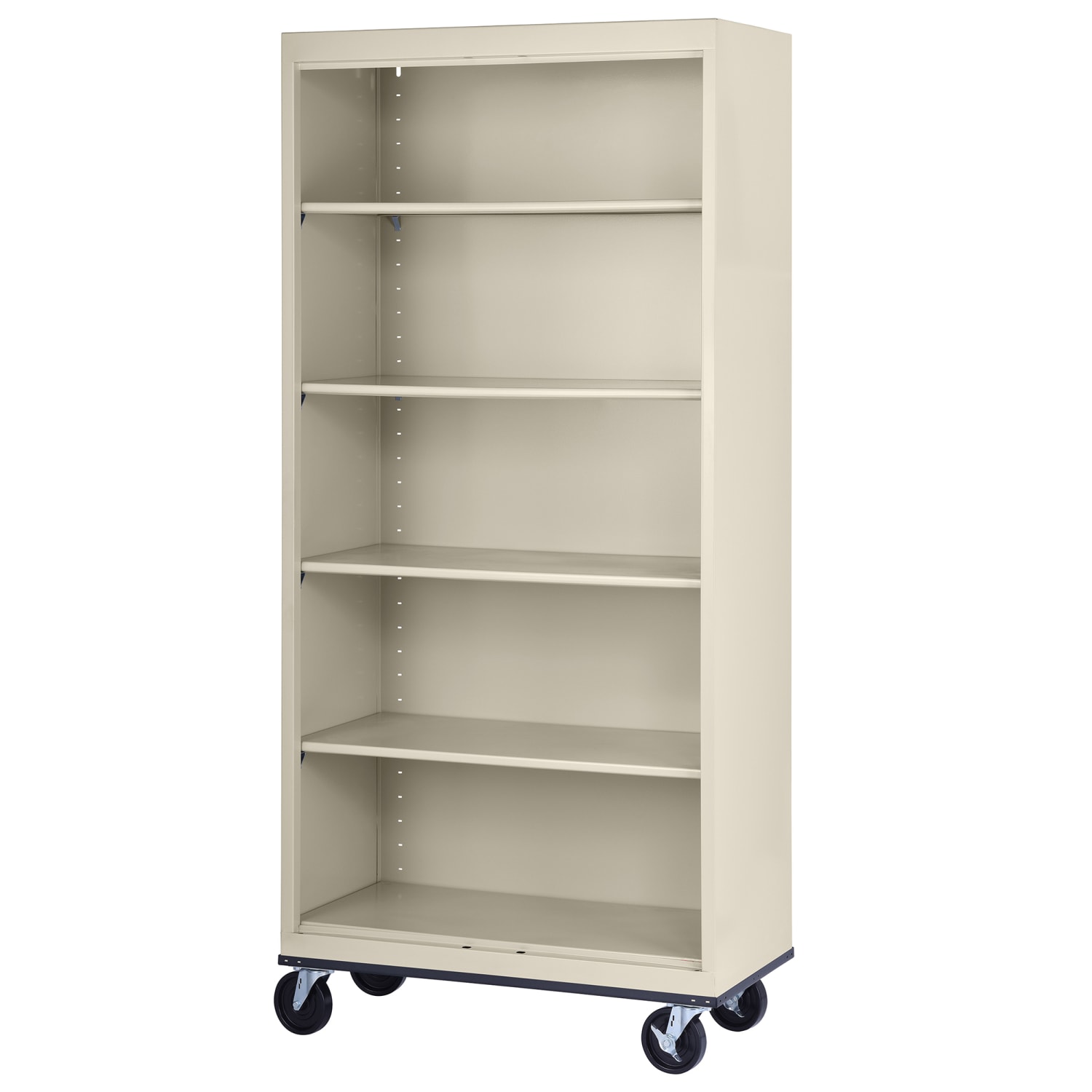 Sandusky Mobile Welded Steel Bookcase, 5-Shelf, 78inH x 36inW x 18inD, Putty - Image 3