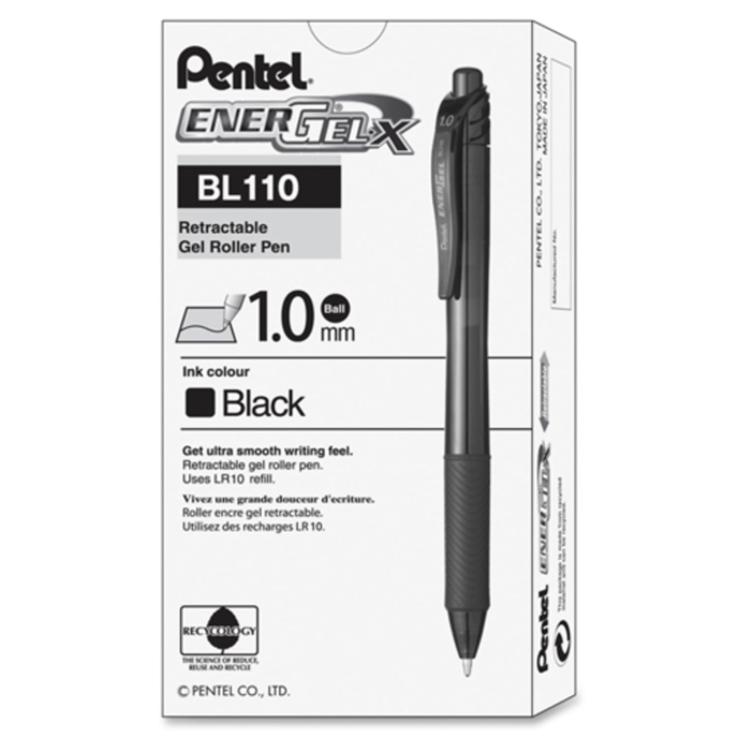 Pentel EnerGel-X Retractable Gel Pens, Bold Point, 1.0 mm, Black Barrel, Black Ink, Pack Of 12 Pens - Image 4
