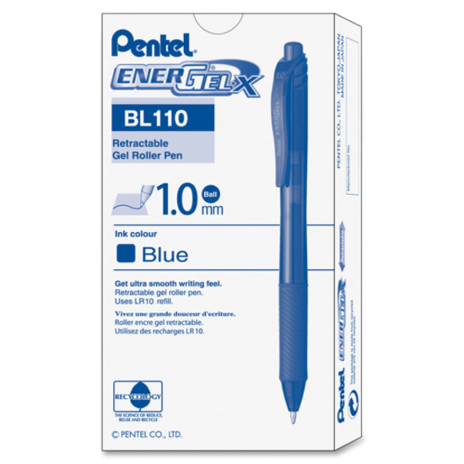 Pentel EnerGel-X Retractable Gel Pens, Bold Point, 1.0 mm, Blue Barrel, Blue Ink, Pack Of 12 Pens - Image 3