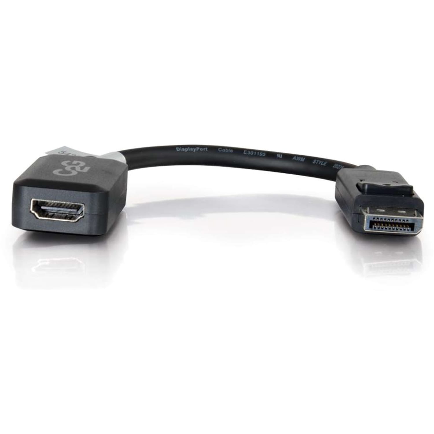 C2G 8in DisplayPort to HDMI Adapter Converter - DisplayPort Male to HDMI Female - Black - DisplayPort/HDMI for Audio/Video Device - 8in - 1 x DisplayPort Male Digital Audio/Video - 1 x HDMI Female Digital Audio/Video - Nickel Plated - Shielding - Black - Image 3