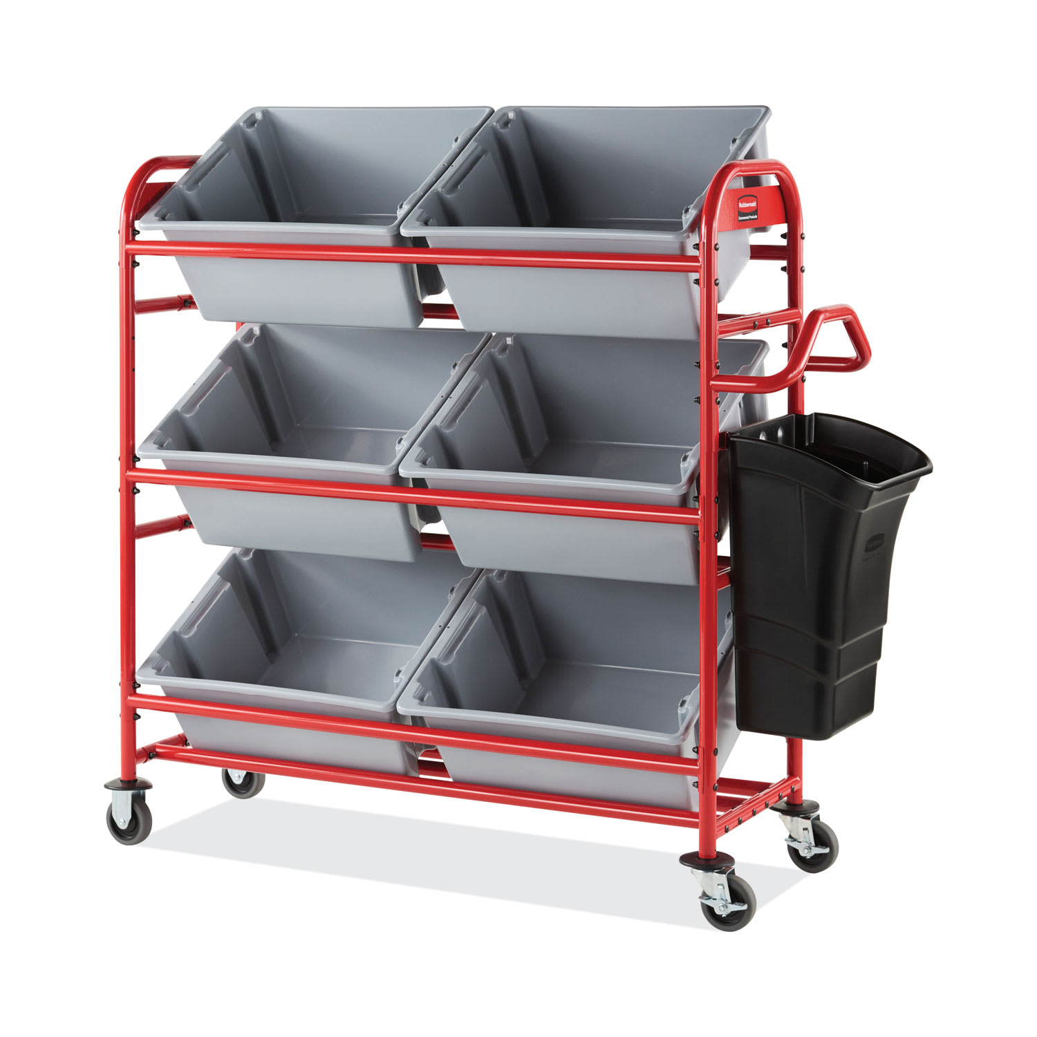 Rubbermaid Commercial Tote Picking Cart, Metal, 3 Shelves, 450 lb Capacity, 57in x 18.5in x 55in, Red - Image 4
