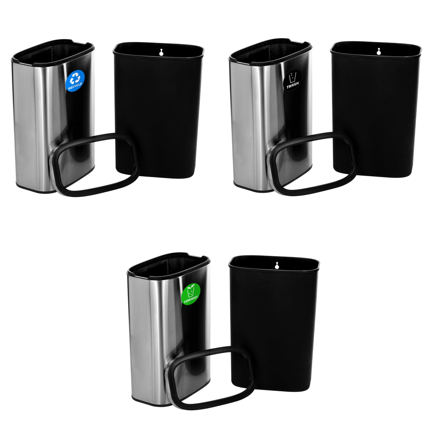 Alpine Industries Recycle Trash Compost Cans, 10.5 Gallons, Silver, Pack Of 3 Cans - Image 6