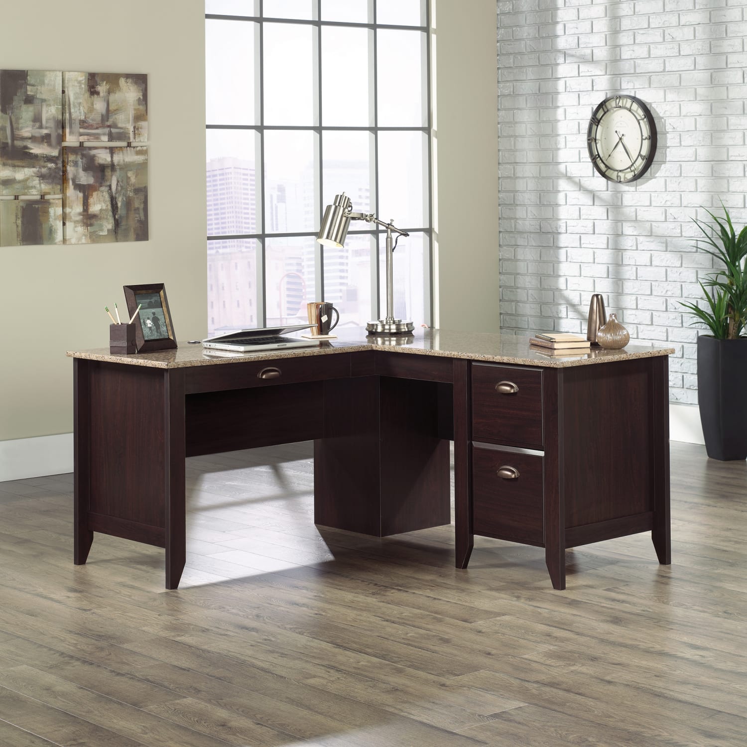 Sauder Samber 60inW L-Shaped Transitional Computer Desk, Jamocha - Image 3