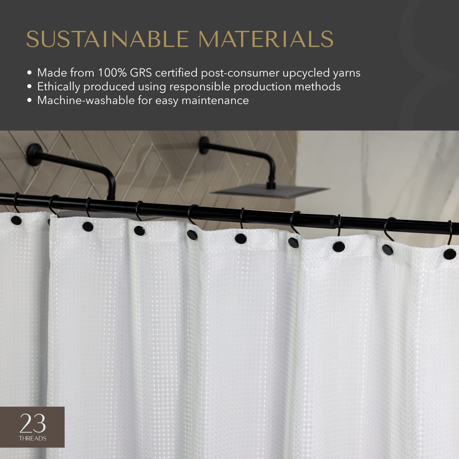 23 Threads Shower Curtain, Waffle GRS Polyester, Grommet, White, 72in x 72in, Case of 12 - Image 5