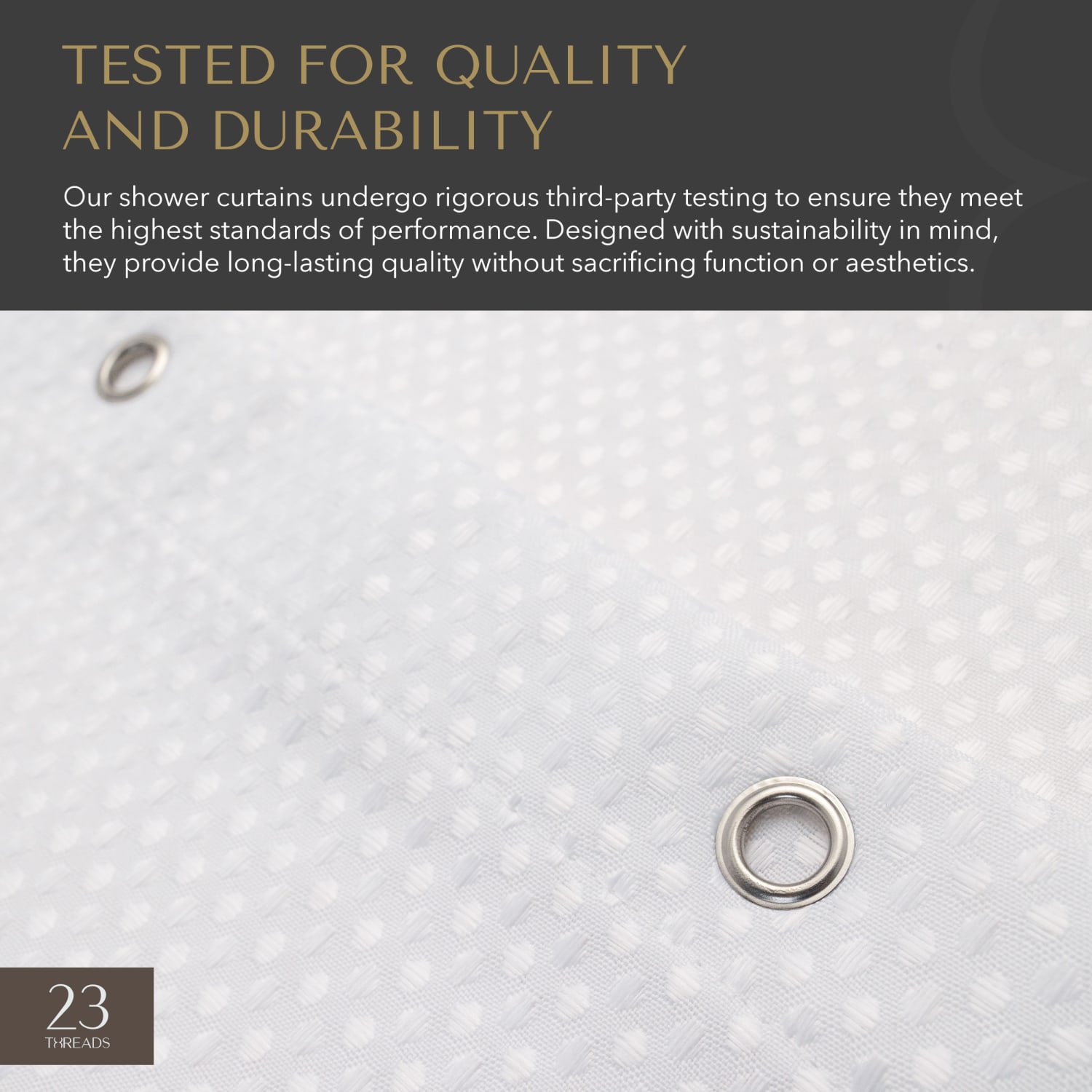 23 Threads Shower Curtain, Waffle GRS Polyester, Grommet, White, 72in x 72in, Case of 12 - Image 6