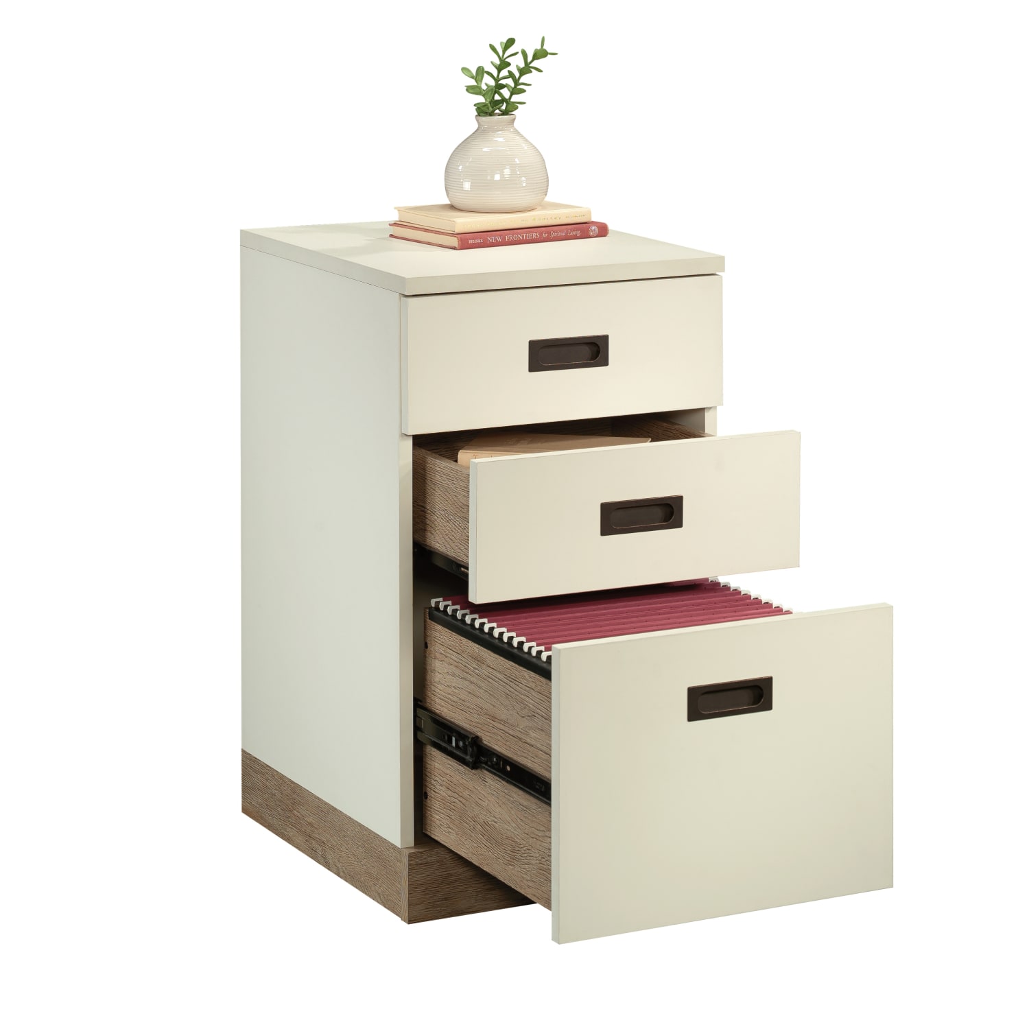 Sauder Dixon City 19inD Vertical 3-Drawer Mobile File Cabinet, Brushed Oak/Pebble White - Image 3