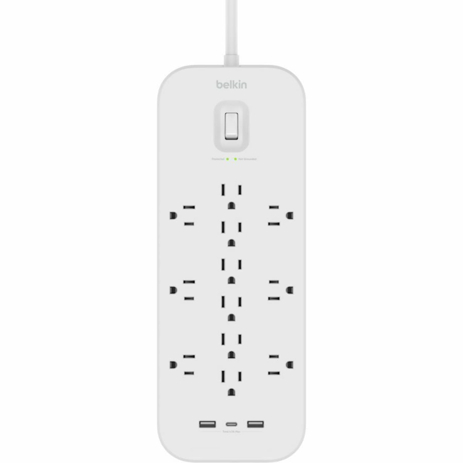 Belkin 12-Outlet Surge Protector Power Strip w/ 12 AC Outlets, 1 USB-C Port, & 2 USB-A Ports, 6ft Cable - Image 3