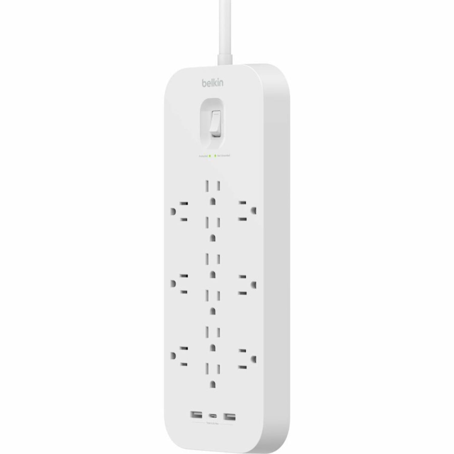 Belkin 12-Outlet Surge Protector Power Strip w/ 12 AC Outlets, 1 USB-C Port, & 2 USB-A Ports, 6ft Cable - Image 6
