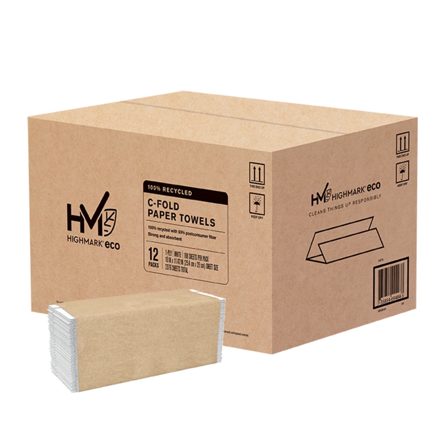 Highmark C-Fold 1-Ply Paper Towels, 100% Recycled, 200 Sheets Per Pack, Pack Of 12 Packs - Image 3