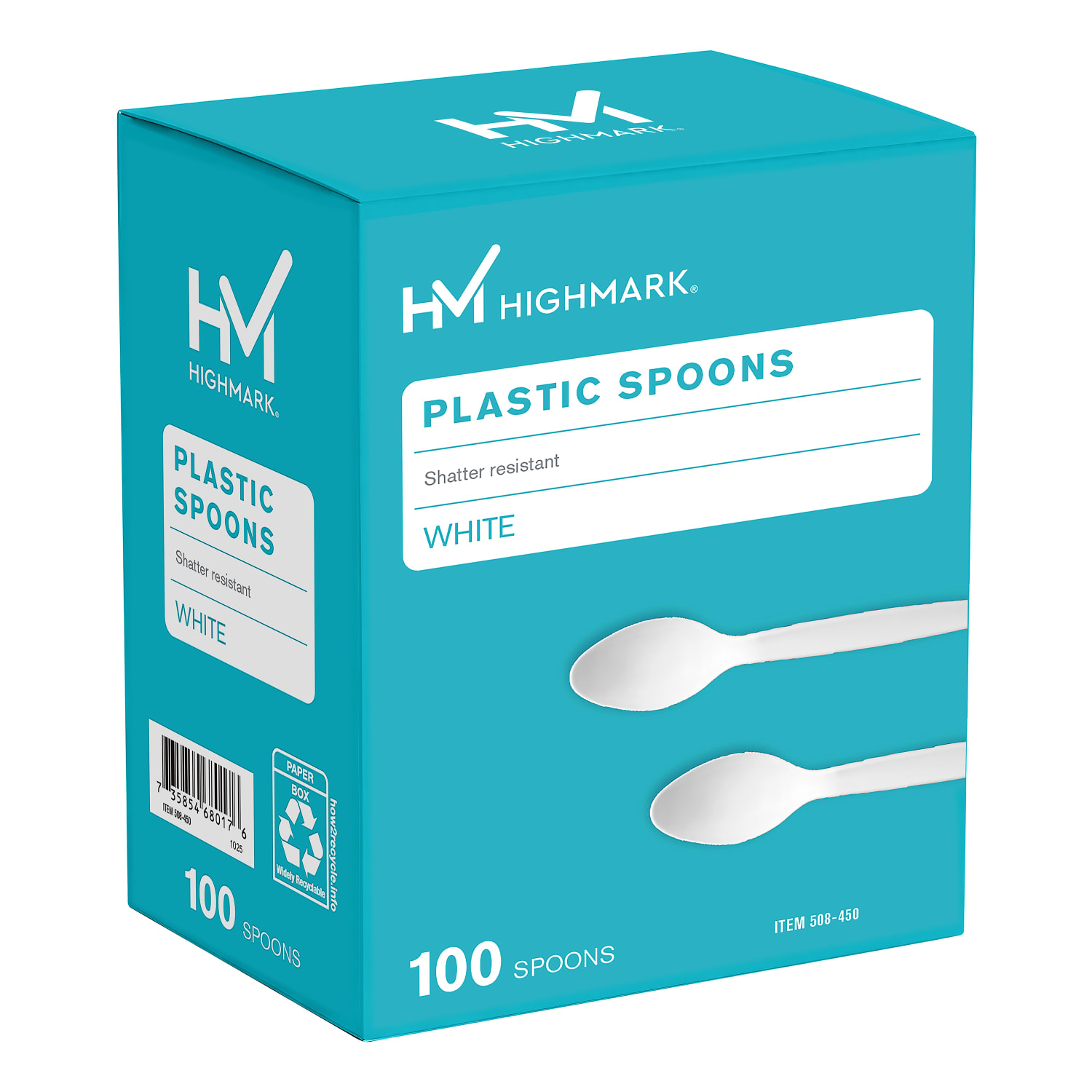 Highmark Medium-Length Plastic Cutlery, Spoons, Pack Of 100 Spoons
