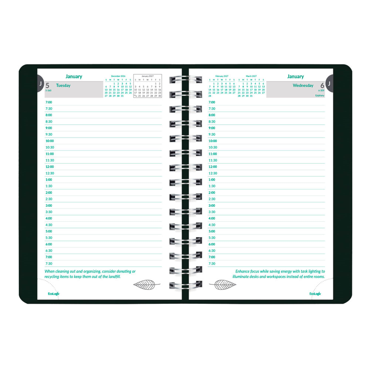 2027 Brownline EcoLogix Daily Appointment Planner, 8in x 5in, 100% Recycled, Black, January To December, CB410W.BLK, Total Qty 1 - Image 4