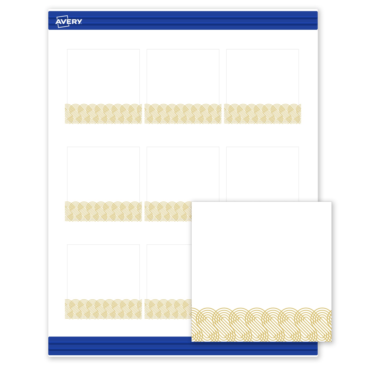 Avery Printable Cards With Sure Feed Technology, 2-1/2in x 2-1/2in, Matte White With Preprinted Gold Lace Trim Pattern, Pack Of 90 - Image 3