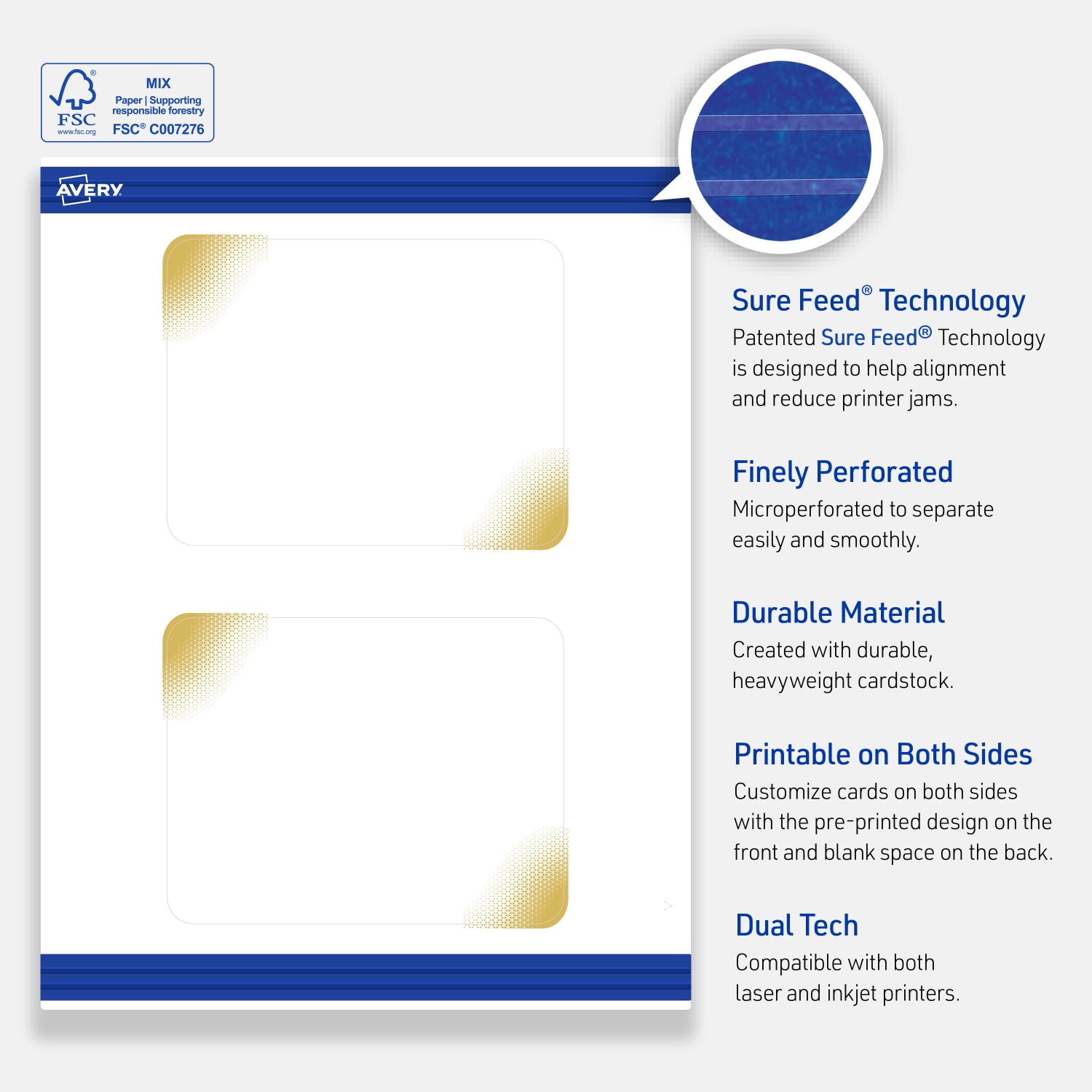 Avery Printable Cards With Sure Feed Technology, 2-1/2in x 2-1/2in, Matte White With Preprinted Gold Lace Trim Pattern, Pack Of 90 - Image 5