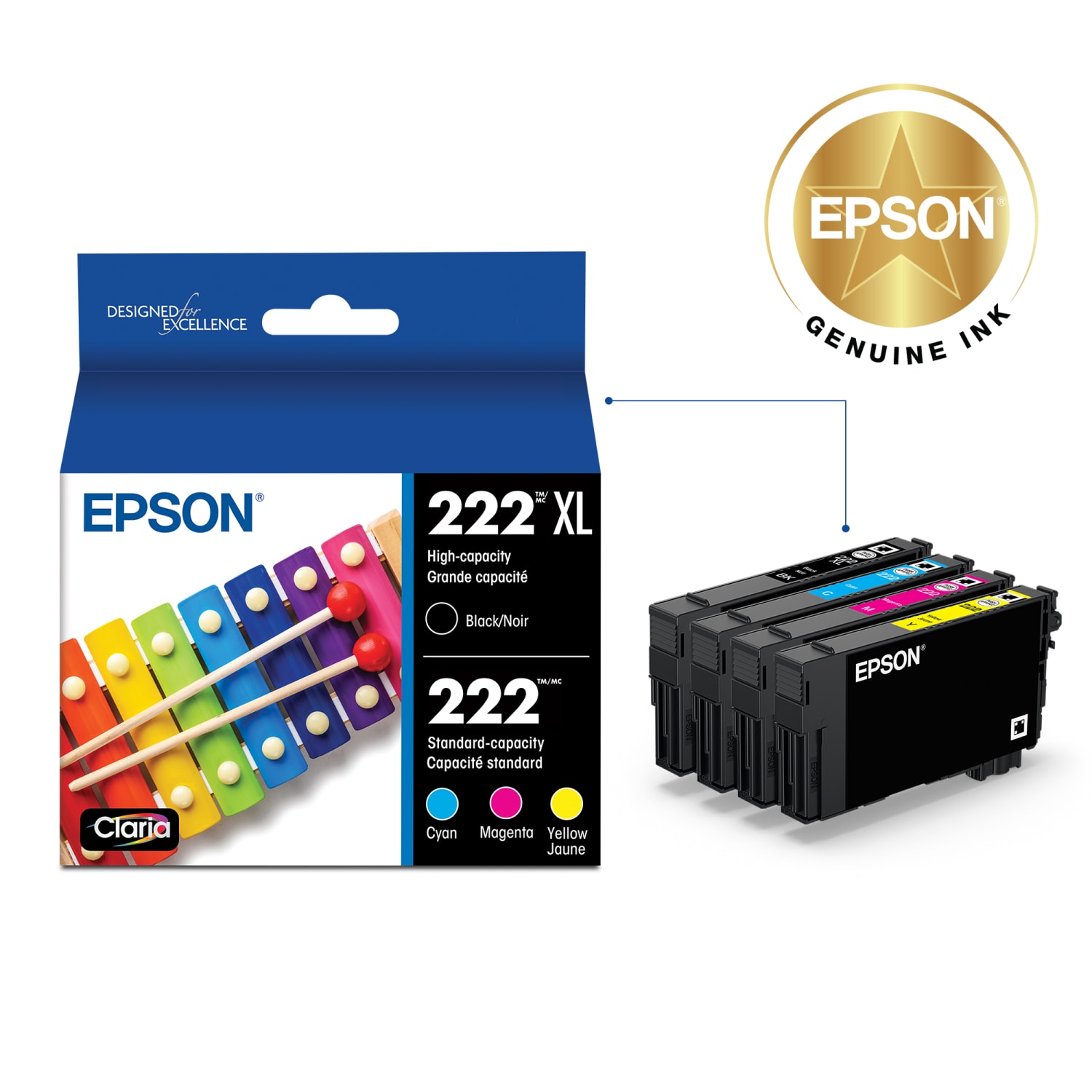 Epson 222XL Black/222 Claria Cyan; Magenta; Yellow High-Yield Ink Cartridges, Set Of 4 Cartridges, T222XL-BCS - Image 3