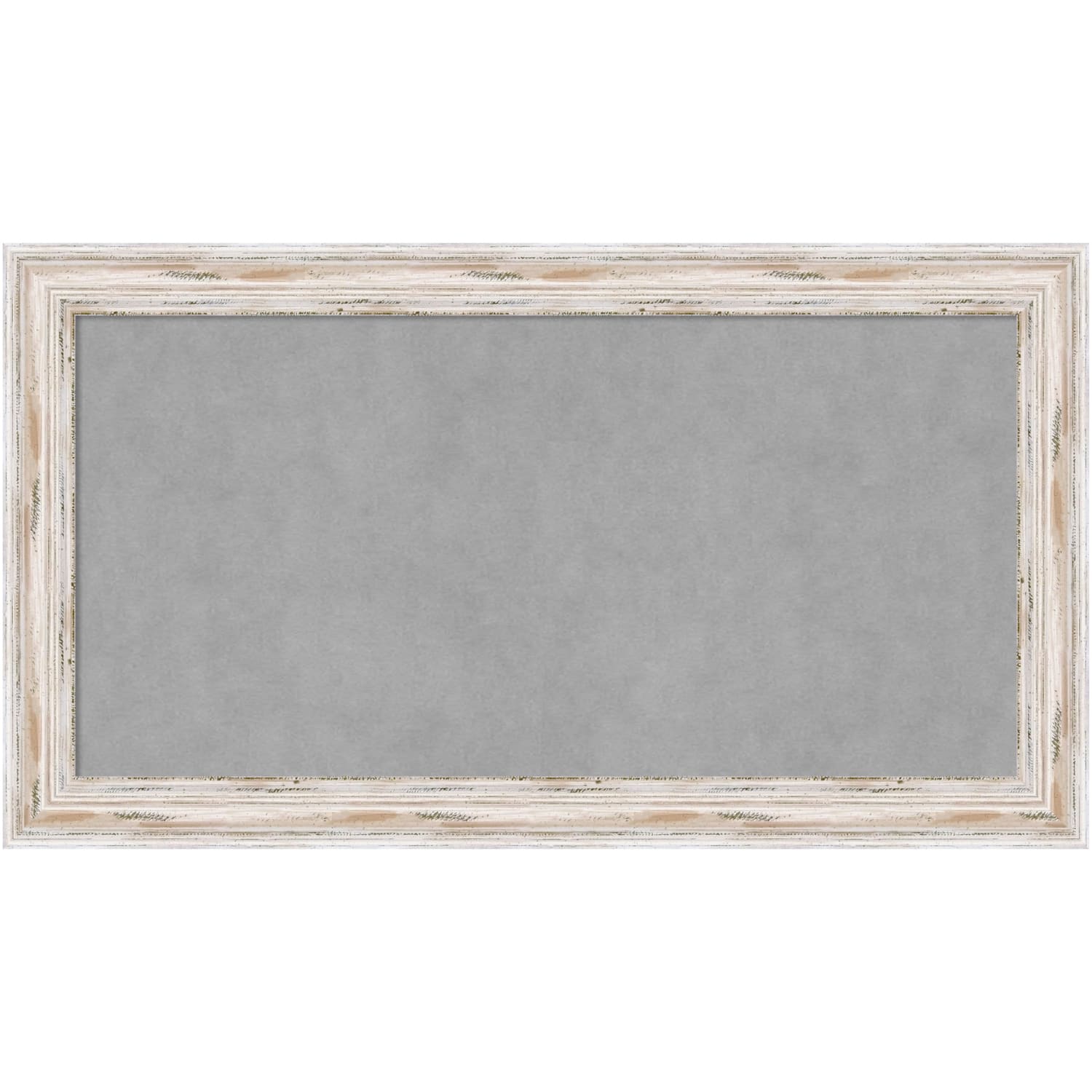 Amanti Art Narrow Magnetic Bulletin Board, Aluminum/Steel, 27in x 15in, Alexandria White Wash Wood Frame