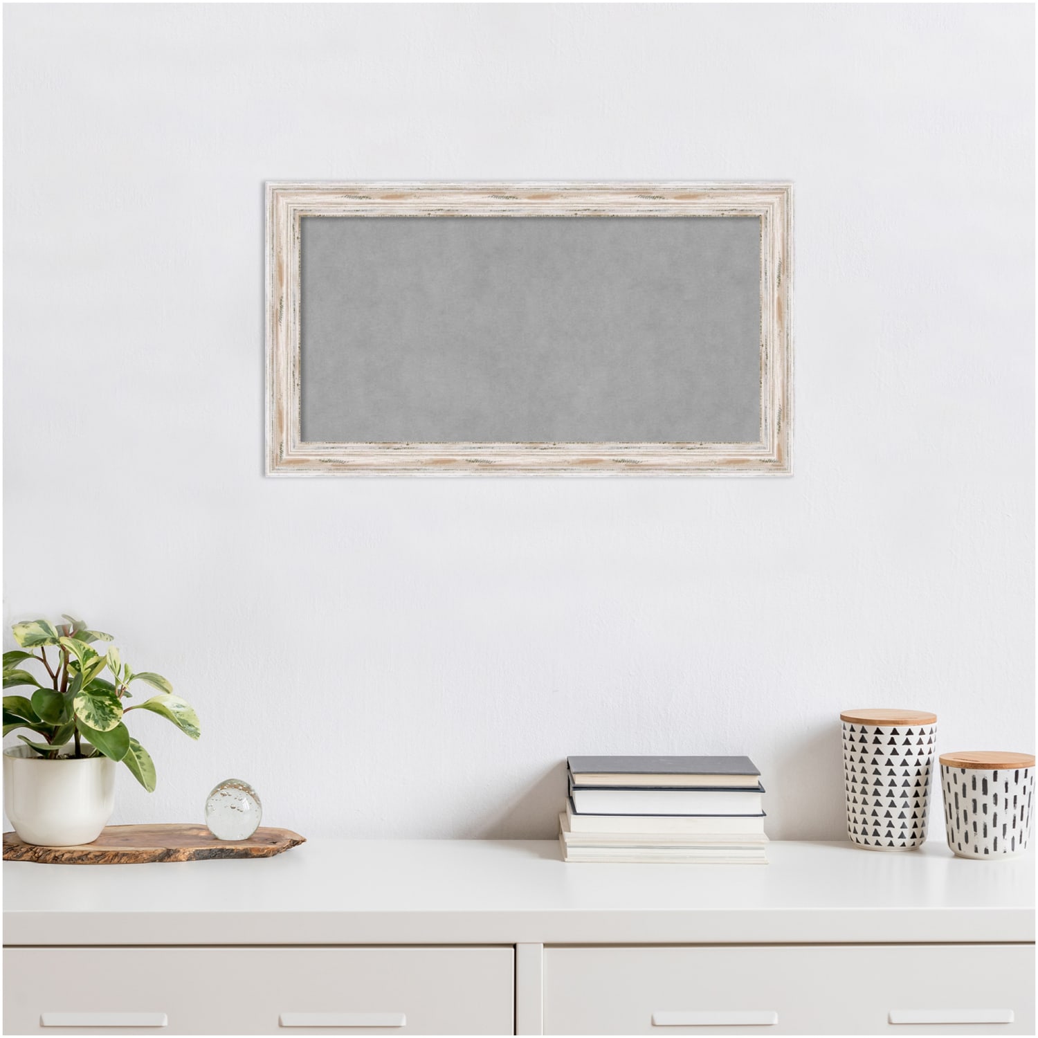 Amanti Art Narrow Magnetic Bulletin Board, Aluminum/Steel, 27in x 15in, Alexandria White Wash Wood Frame - Image 3
