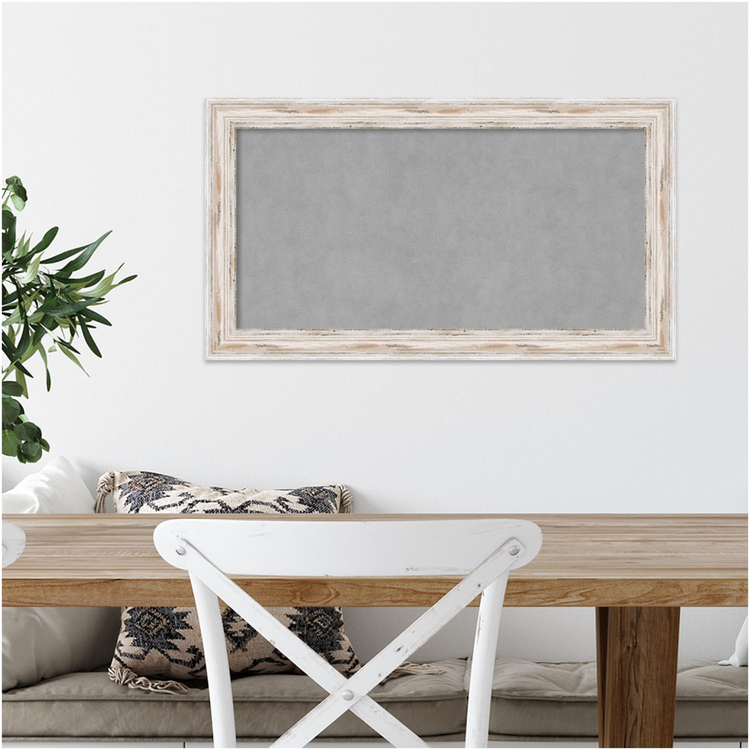 Amanti Art Narrow Magnetic Bulletin Board, Aluminum/Steel, 27in x 15in, Alexandria White Wash Wood Frame - Image 4