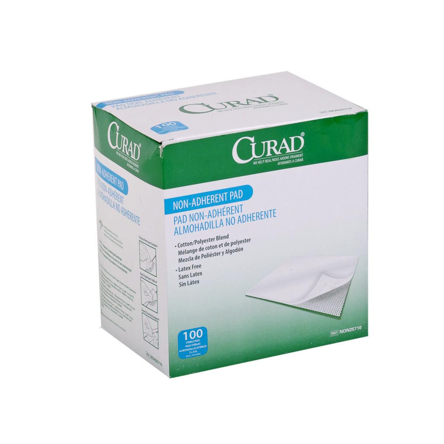 CURAD Sterile Nonadherent Pads, 3in x 4in, White, Pack Of 100