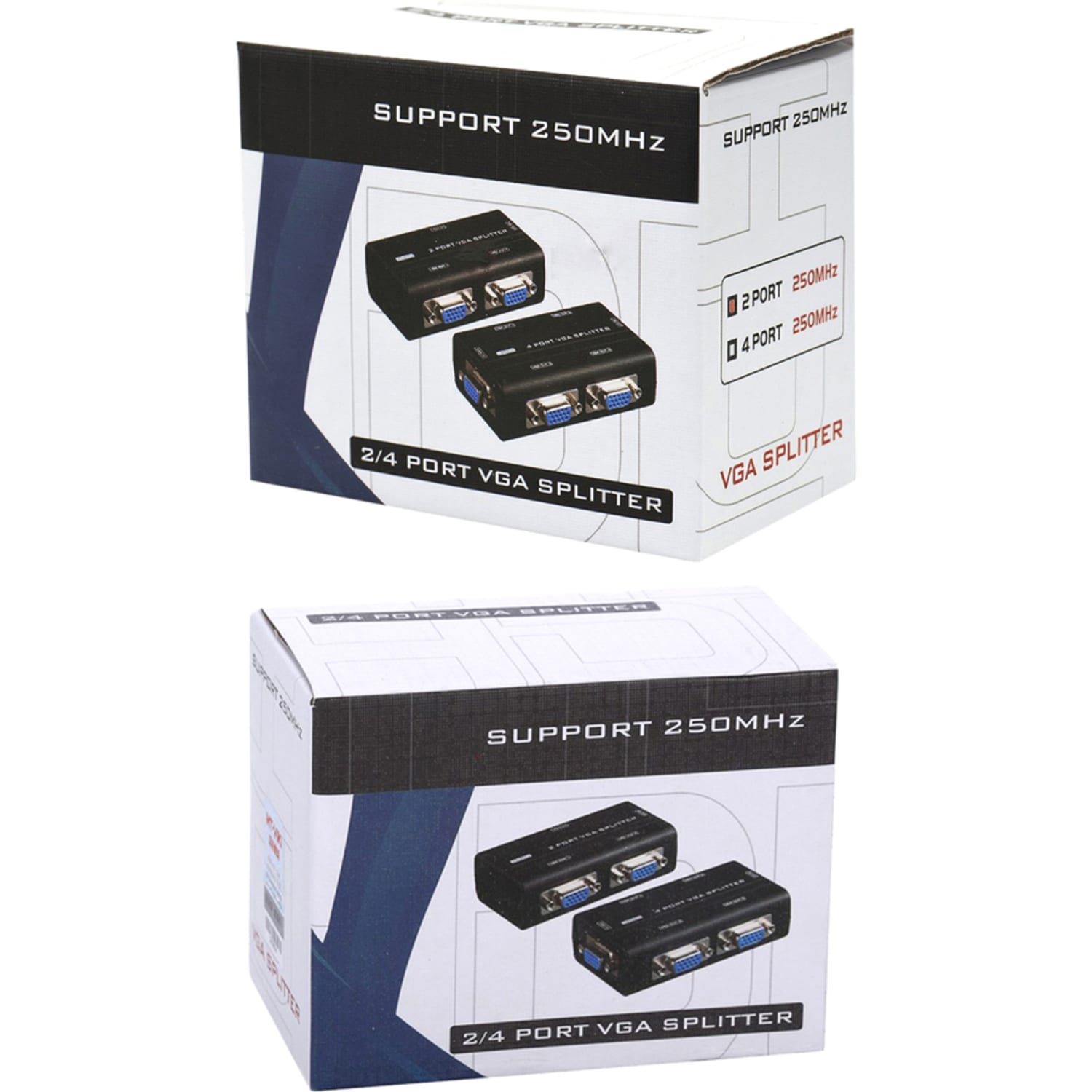 4XEM 2-Port VGA Splitter 250 MHz - 250 MHz to 250 MHz - 1920 x 1440 - 213 ft Maximum Operating Distance - VGA In - VGA Out - Silver Plated - Black - Image 3