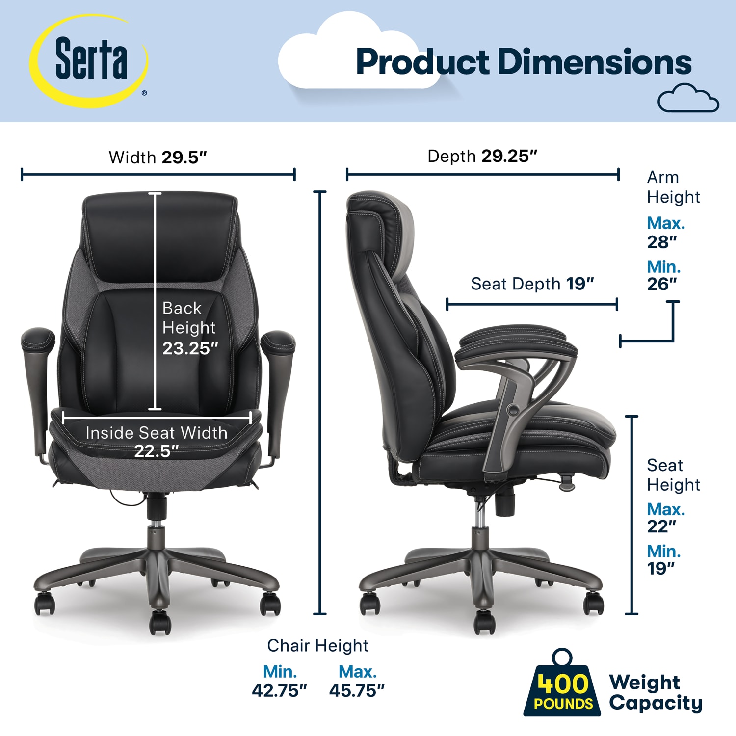 Serta SmartLayers Everett Big Tall Ergonomic Vegan Leather HighBack Executive Office Chair BlackDark Gray BIFMA Compliant PopularChairscom Serta SmartLayers Everett Big Tall Ergonomic Vegan Leather High Back Executive Office Chair BlackDark Gray BIFMA Compliant PopularChairscom