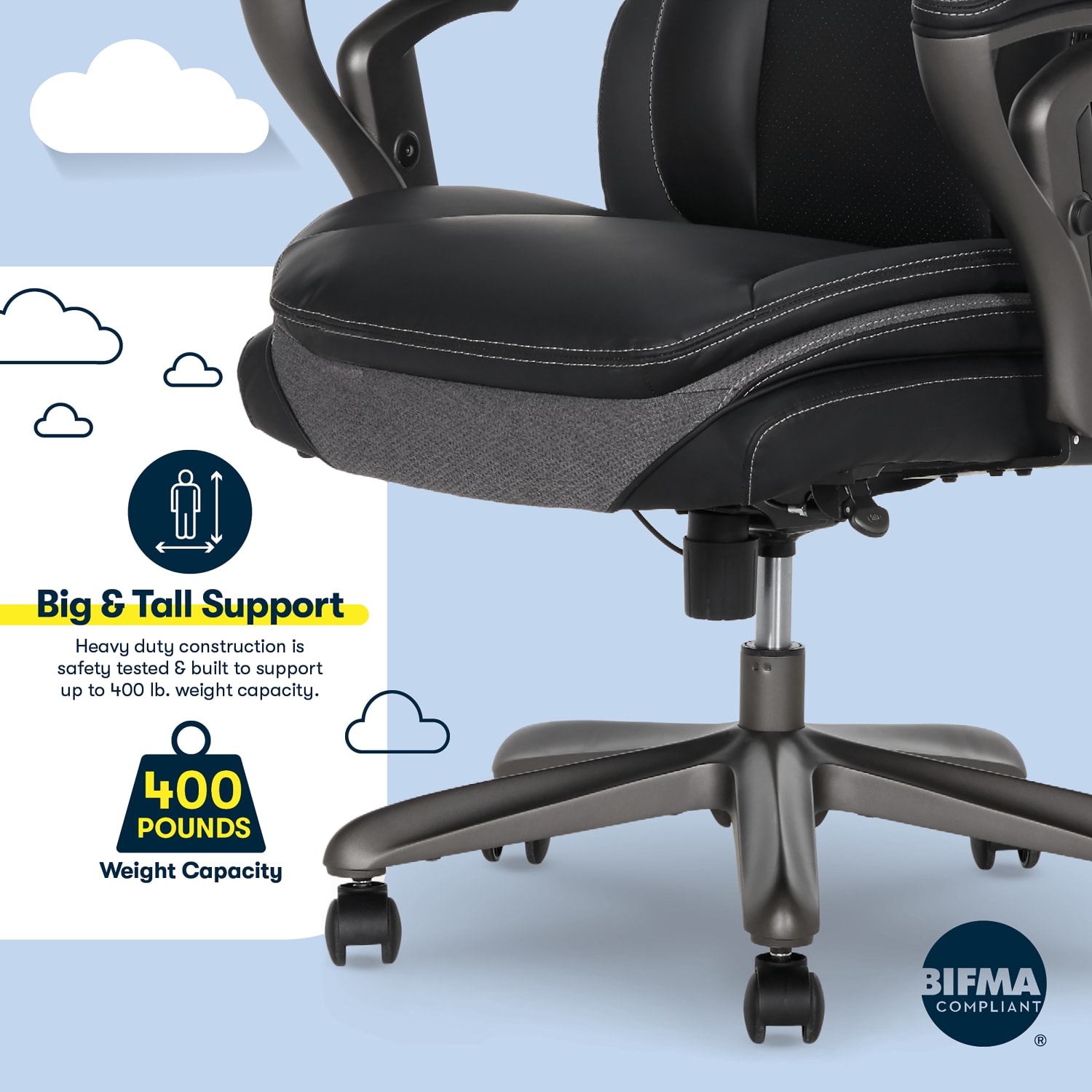 Serta SmartLayers Everett Big Tall Ergonomic Vegan Leather HighBack Executive Office Chair BlackDark Gray BIFMA Compliant PopularChairscom Serta SmartLayers Everett Big Tall Ergonomic Vegan Leather High Back Executive Office Chair BlackDark Gray BIFMA Compliant PopularChairscom