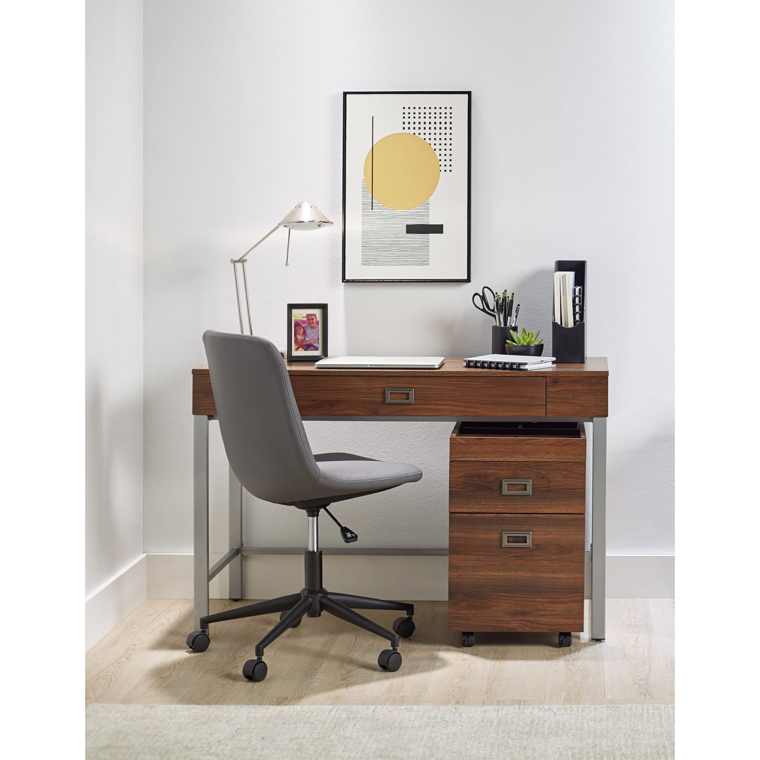 Realspace Brezio 47inW Computer Desk With Mobile File Cabinet, Brown - Image 3