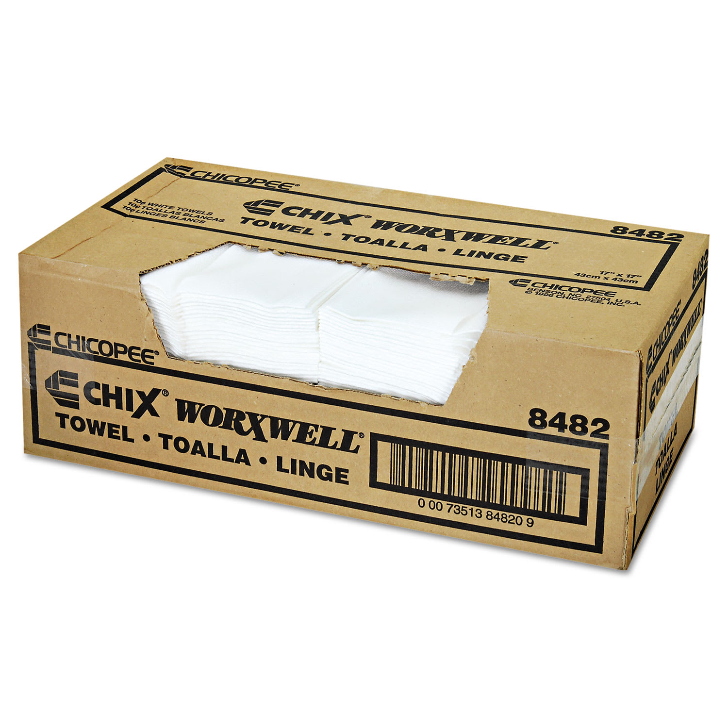 Chicopee Durawipe Shop Towels, 17 x 17, Z Fold, White, 100/Carton