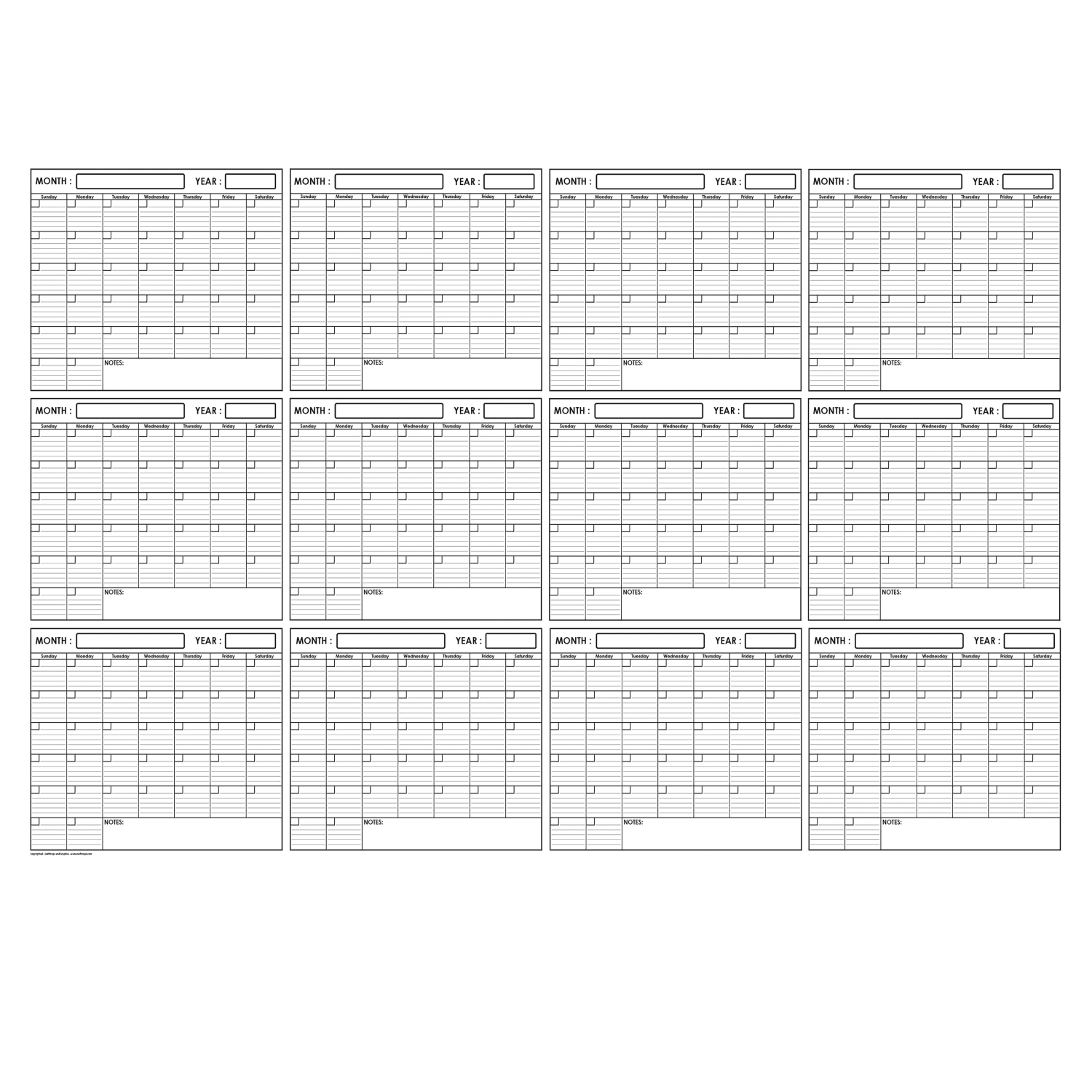 SwiftGlimpse Yearly Wall Calendar Planner, 36in x 48in, Black/White, Undated