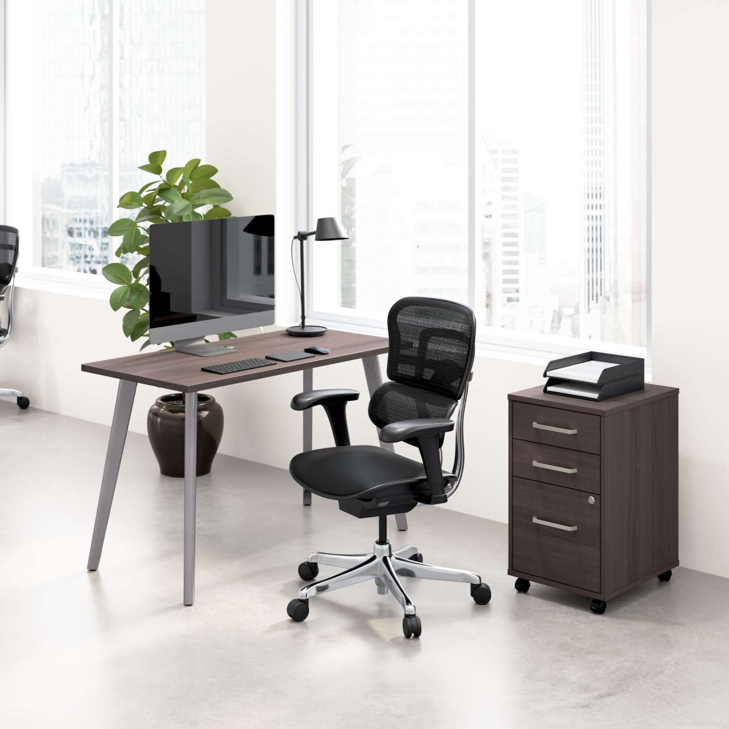 WorkPro Motiva 48inW Modern Office Computer Desk With 3-Drawer Rolling File Cabinet, Storm Gray, Standard Delivery - Image 3