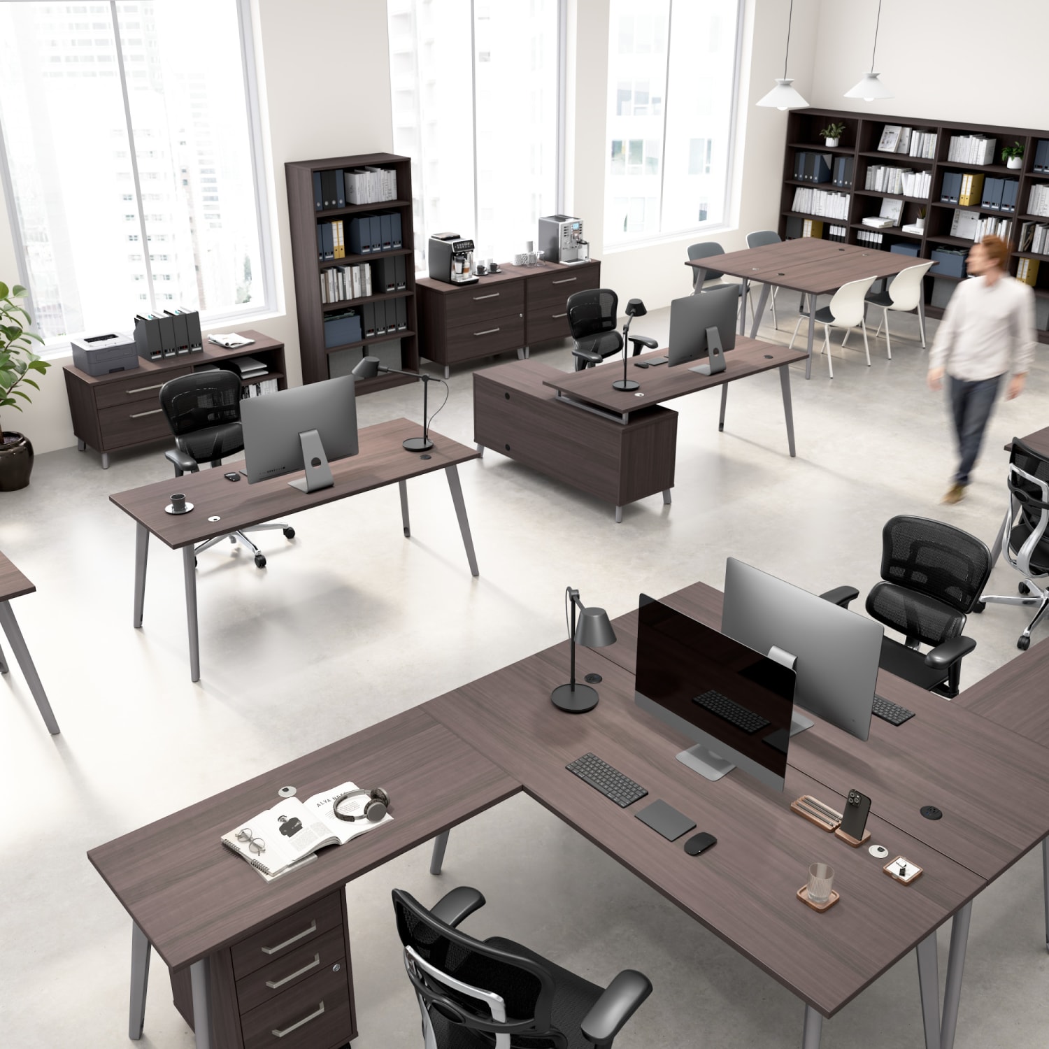 WorkPro Motiva 48inW Modern Office Computer Desk With 3-Drawer Rolling File Cabinet, Storm Gray, Standard Delivery - Image 3