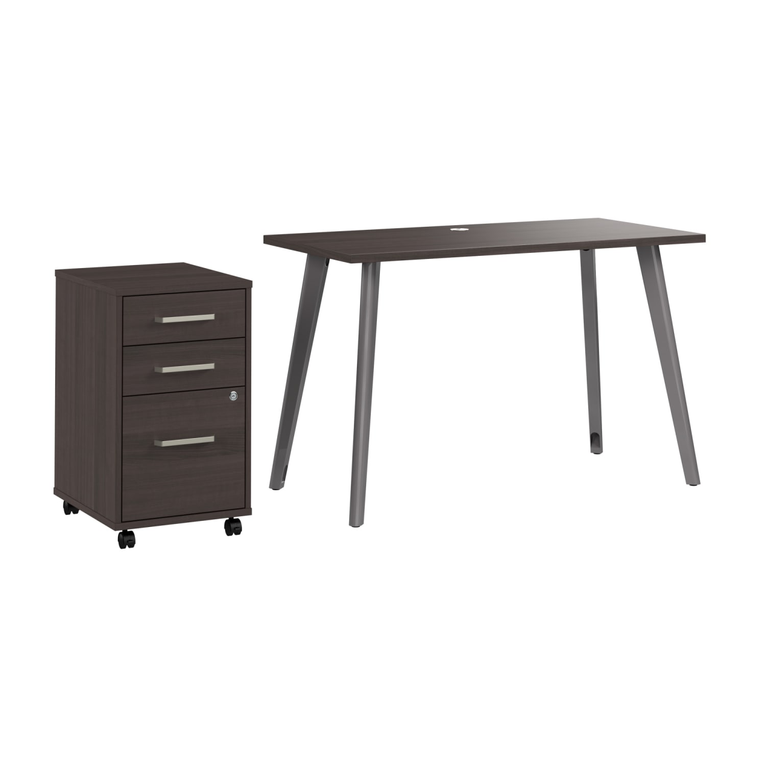 WorkPro Motiva 48inW Modern Office Computer Desk With 3-Drawer Rolling File Cabinet, Storm Gray, Standard Delivery - Image 5
