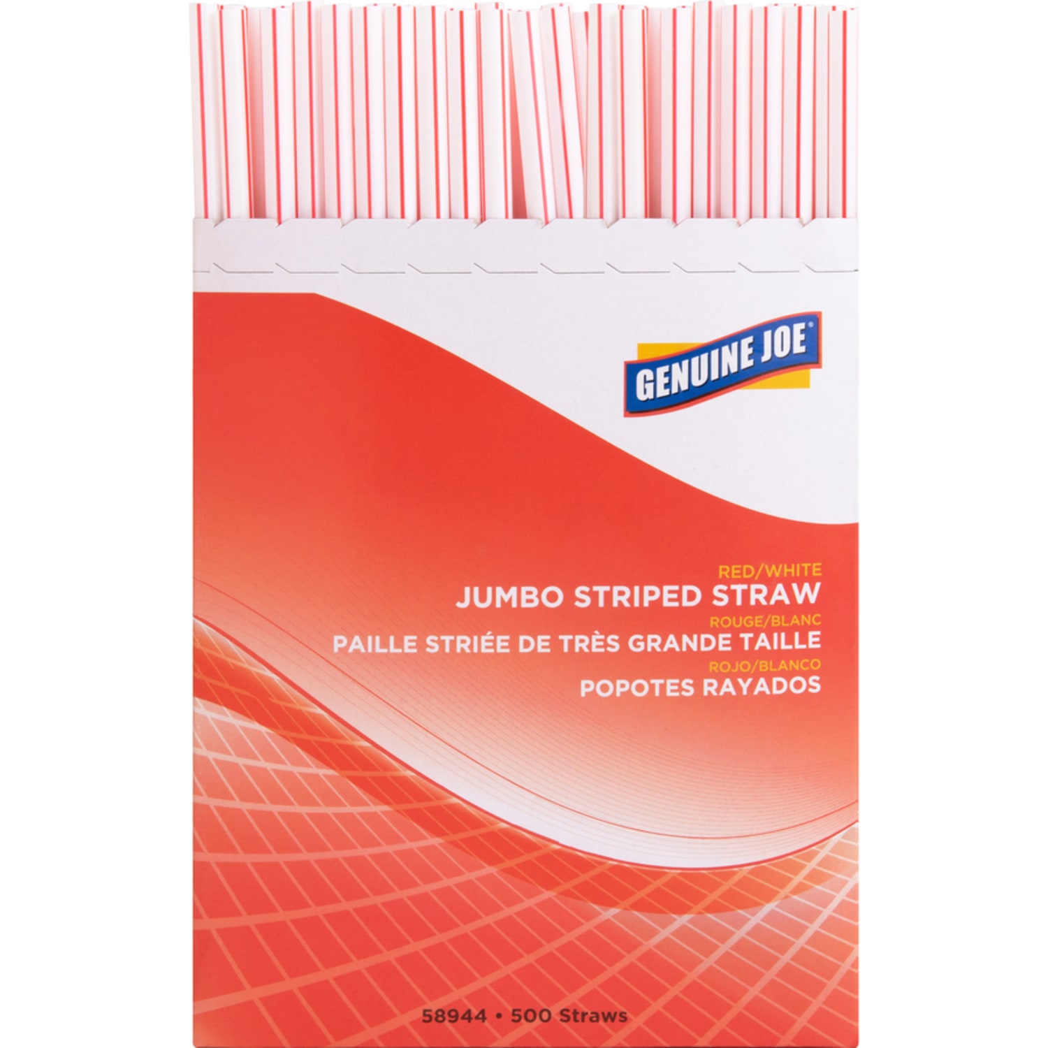 Genuine Joe Jumbo Striped Straws - 7.8in Length - Plastic - Red, White - 500/Box - 24 / Carton - Image 5
