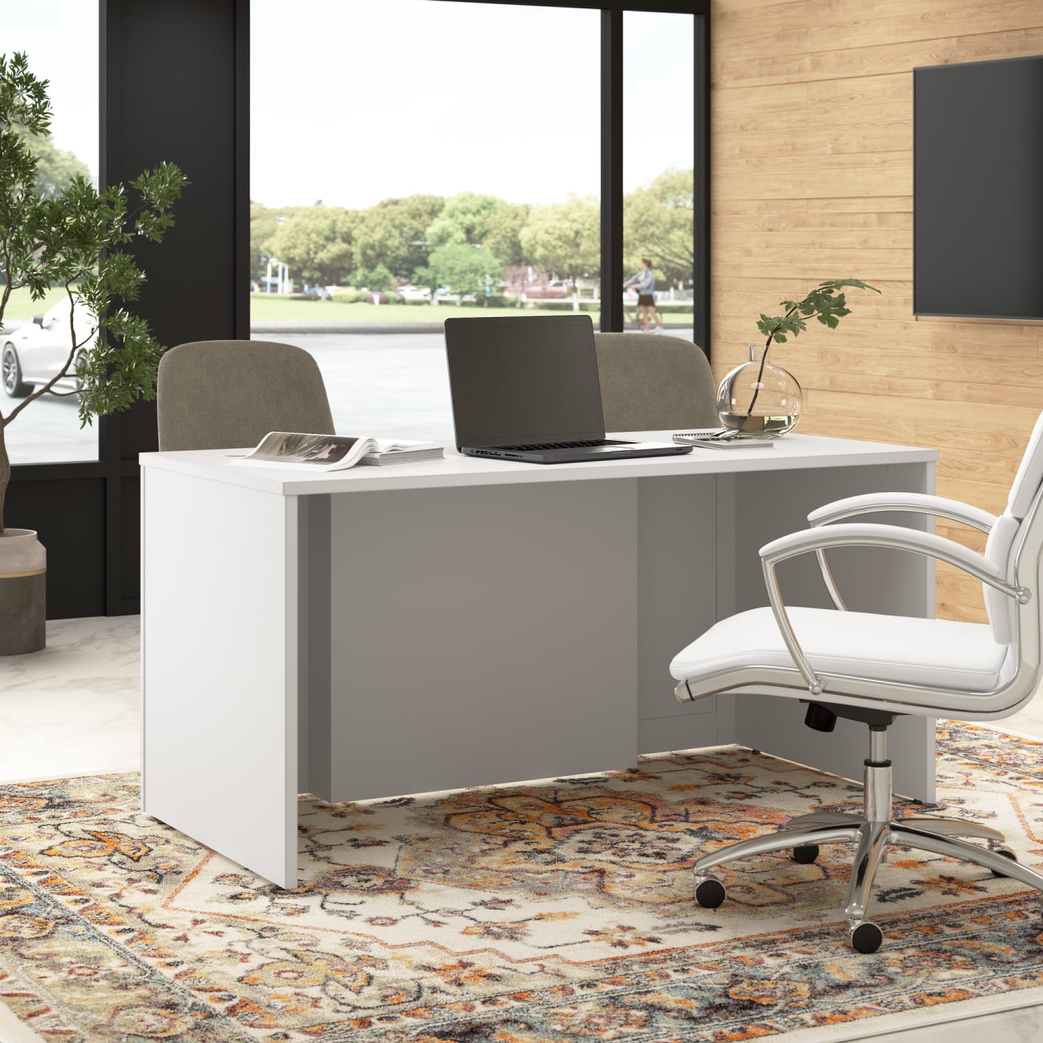 Bush Business Furniture Hampton Heights 60inW Executive Desk, White, Standard Delivery - Image 4