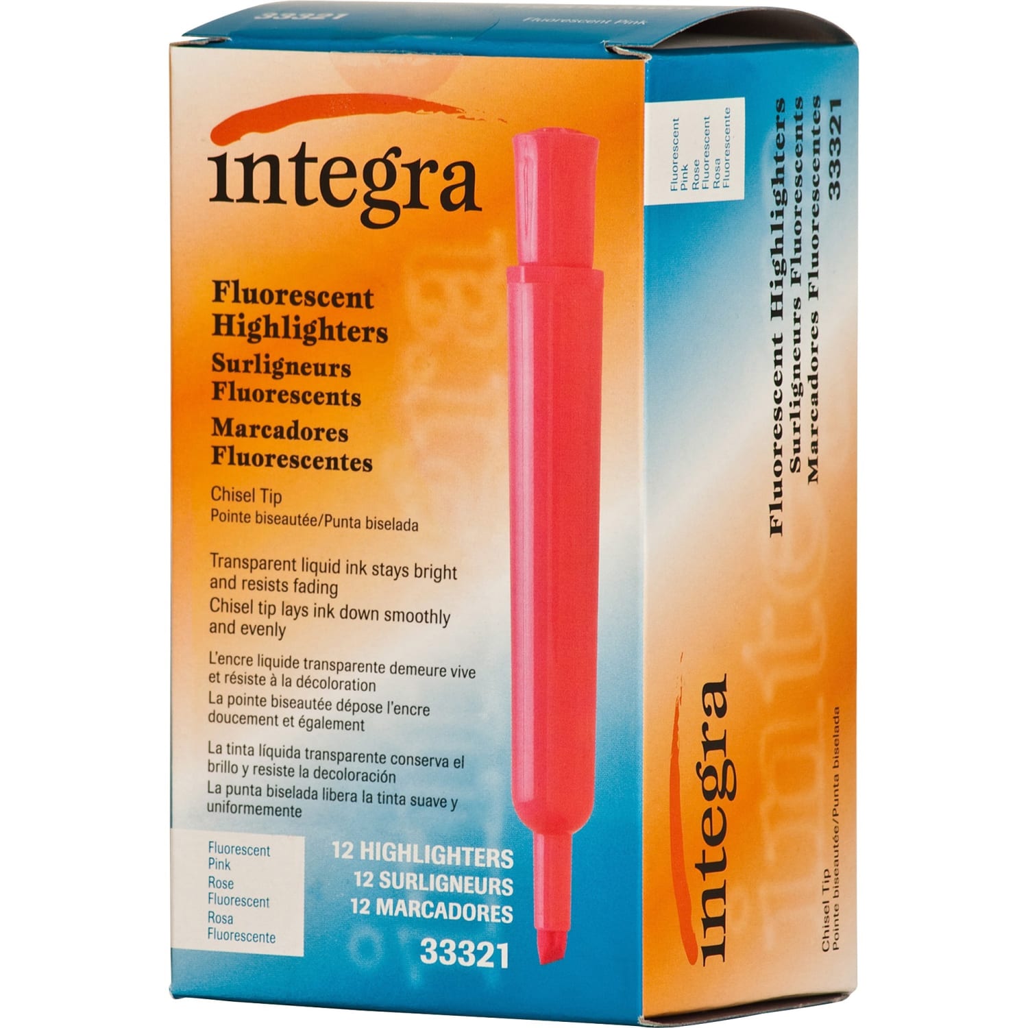 Integra Chisel Desk Liquid Highlighters - Chisel Marker Point Style - Fluorescent Pink - 1 Dozen - Image 3