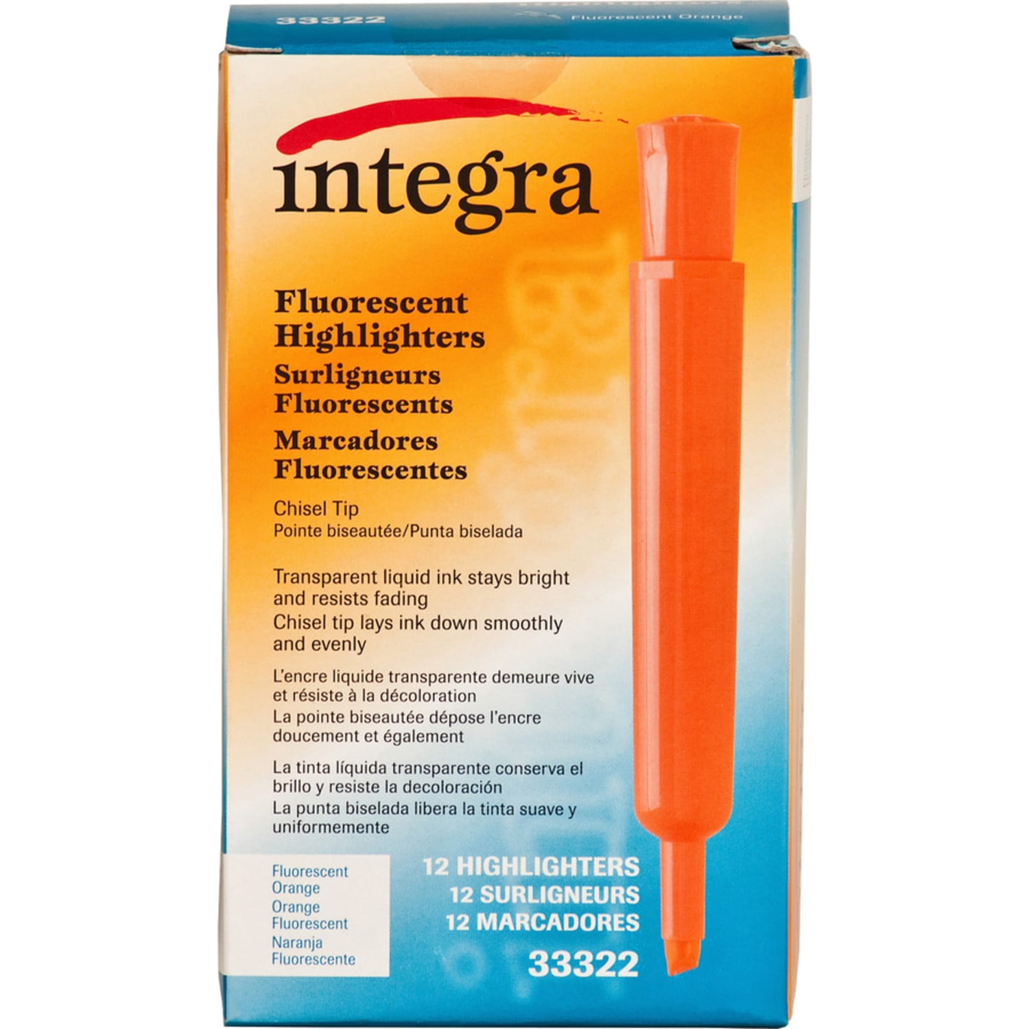 Integra Chisel Desk Liquid Highlighters - Chisel Marker Point Style - Fluorescent Orange - 1 Dozen - Image 4