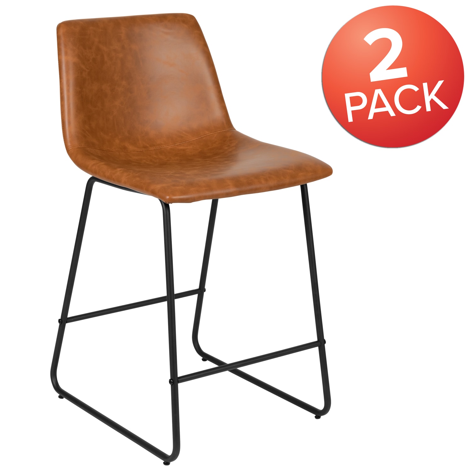 Flash Furniture LeatherSoft Faux Leather Counter-Height Bar Stools, Light Brown, Set Of 2 Stools - Image 3