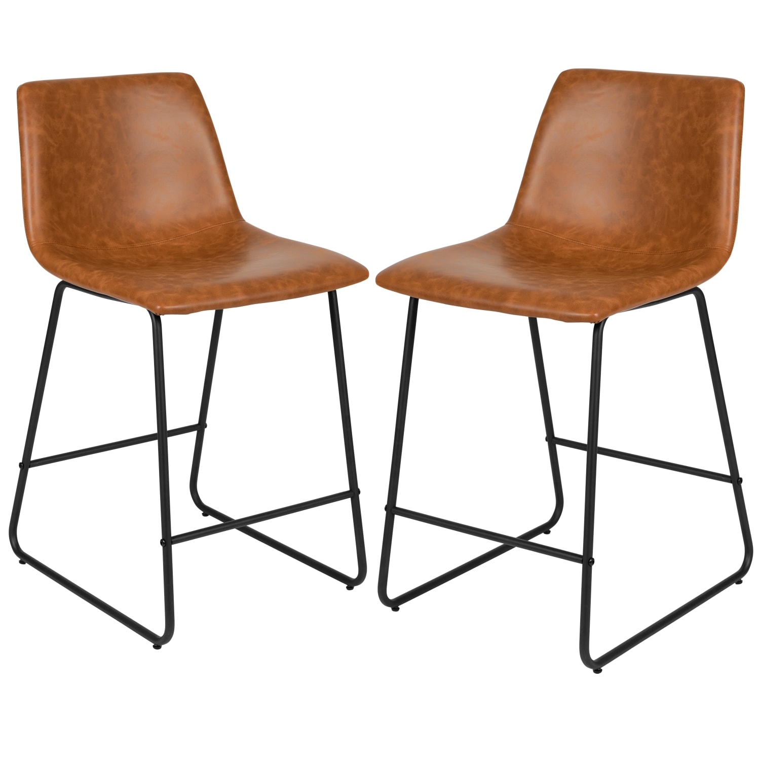 Flash Furniture LeatherSoft Faux Leather Counter-Height Bar Stools, Light Brown, Set Of 2 Stools - Image 4