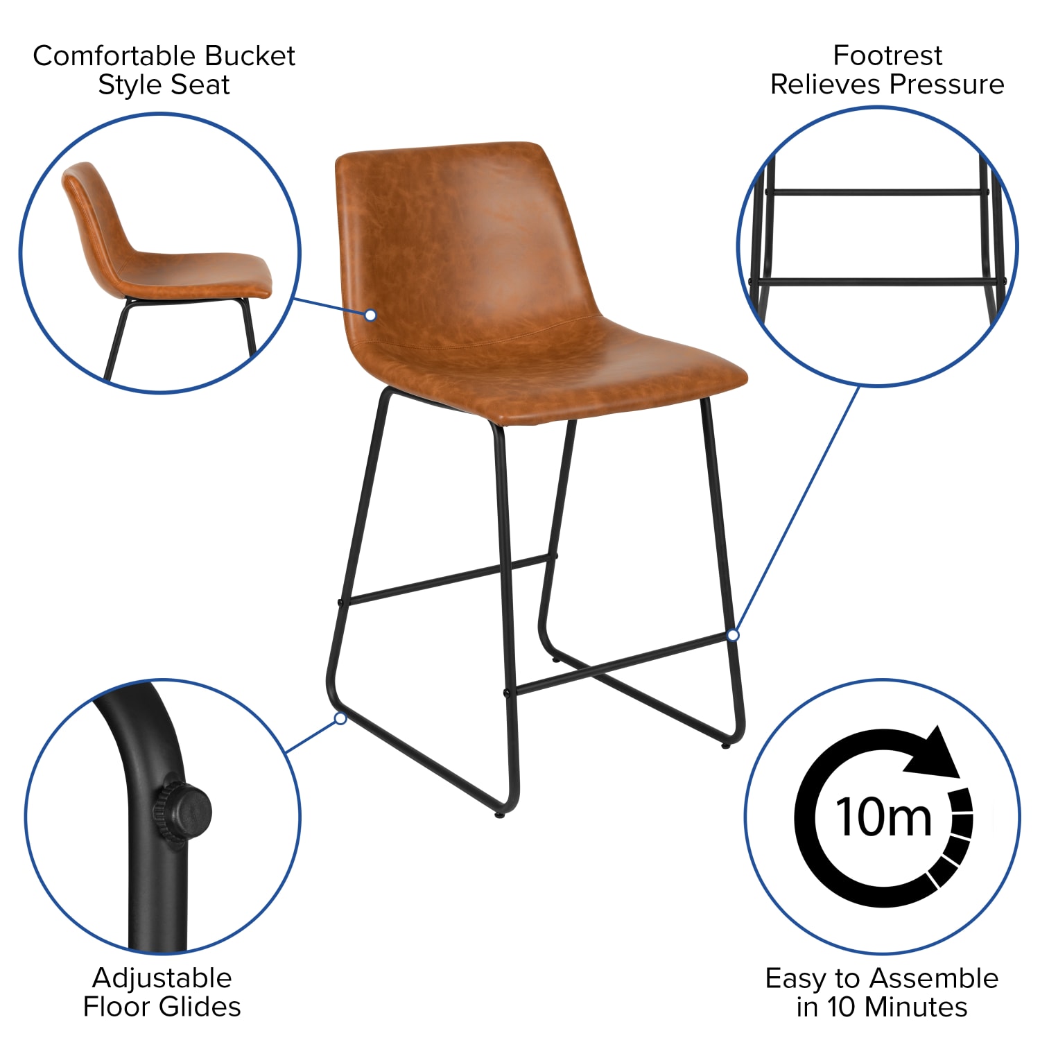 Flash Furniture LeatherSoft™ Faux Leather Counter-Height Bar Stools, Light Brown, Set Of 2 Stools - Image 6
