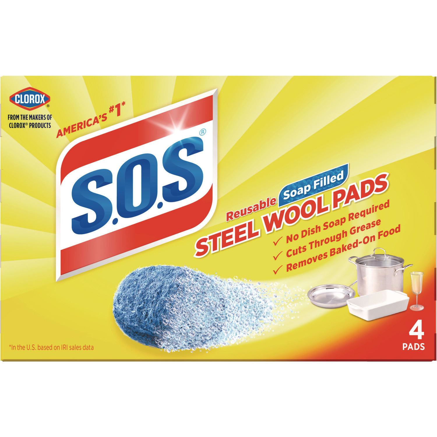 S.O.S. Steel Wool Soap Pad, Steel, 4/Box, 24 Boxes/Carton - Image 3
